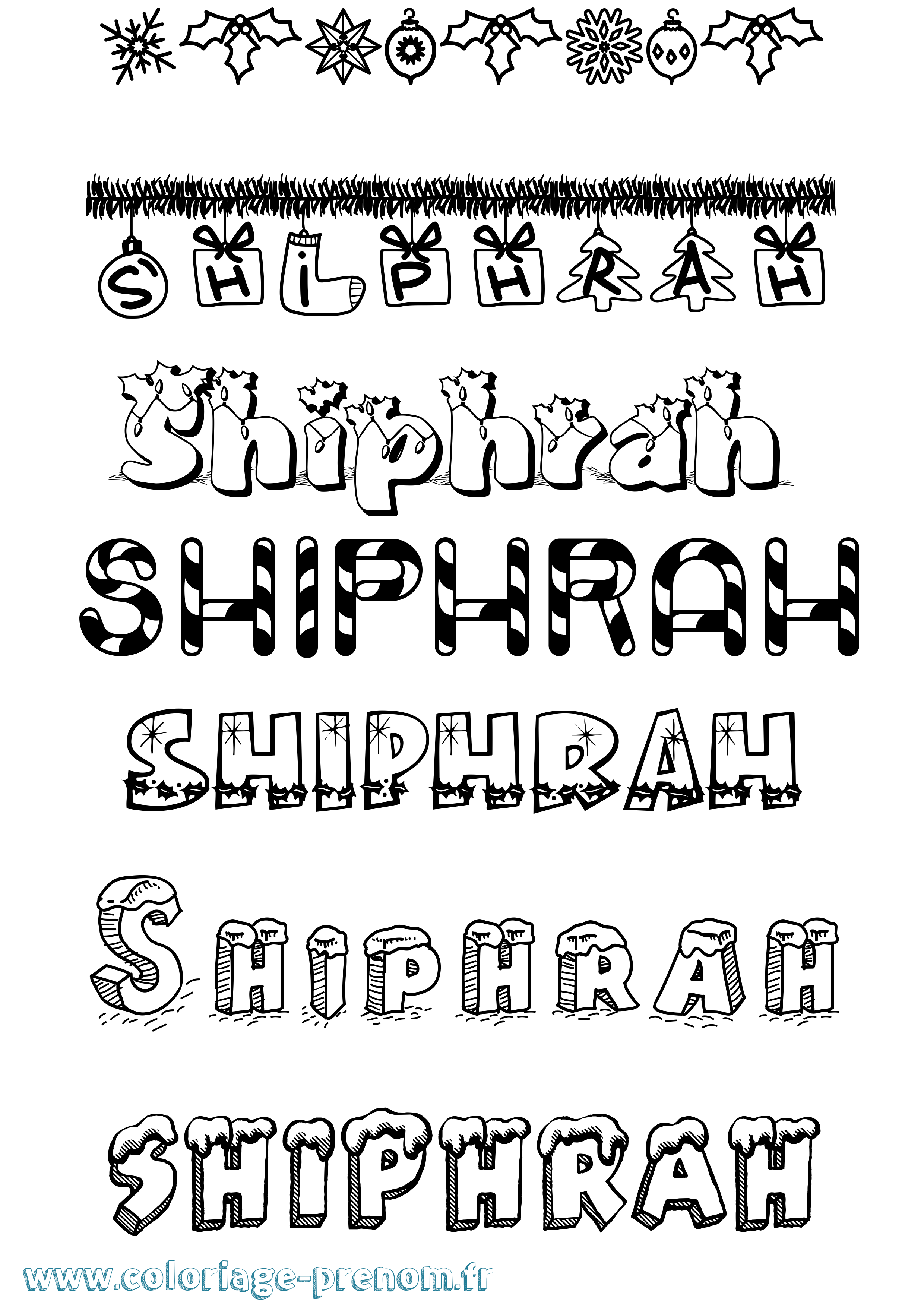 Coloriage prénom Shiphrah Noël