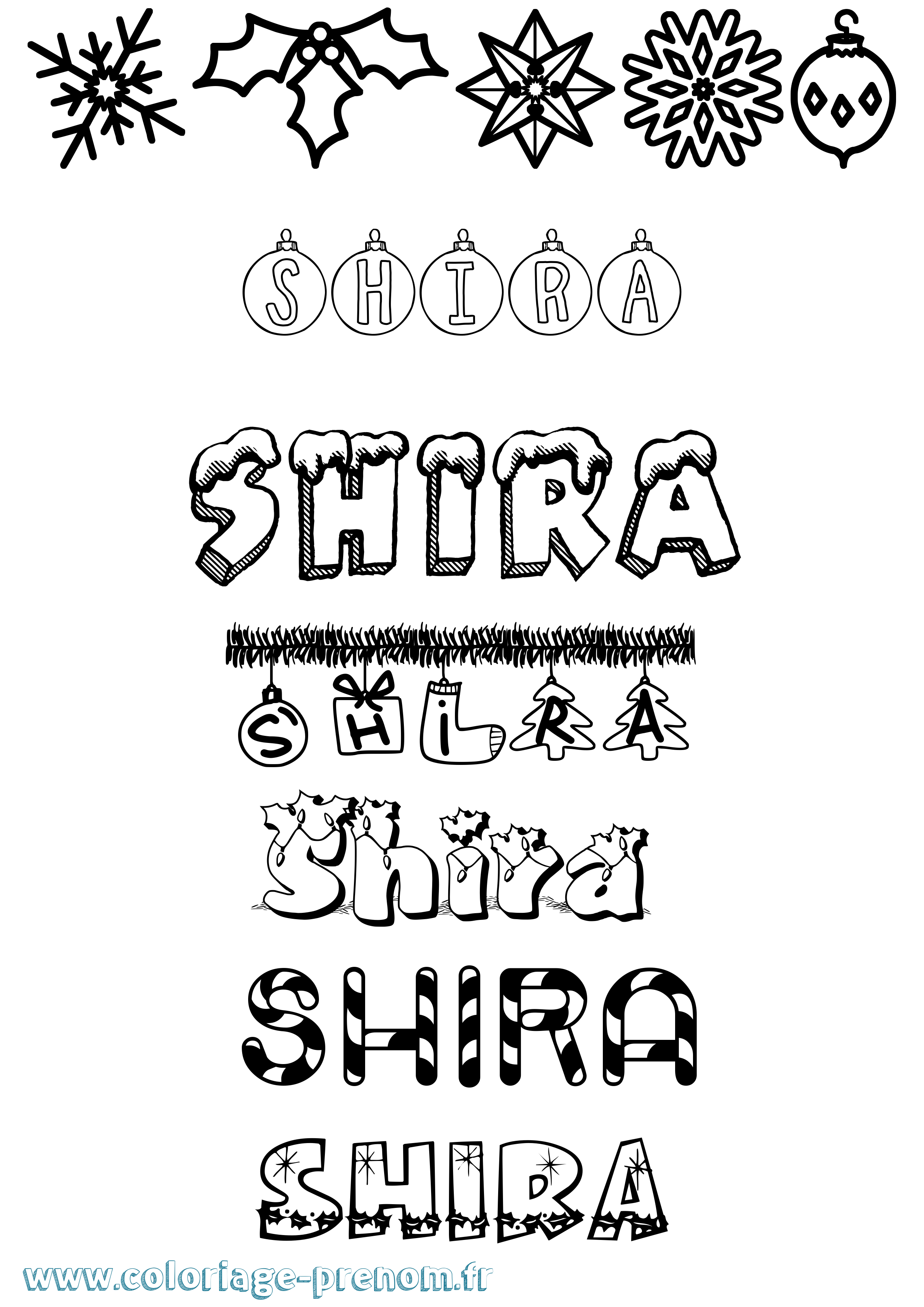 Coloriage prénom Shira Noël