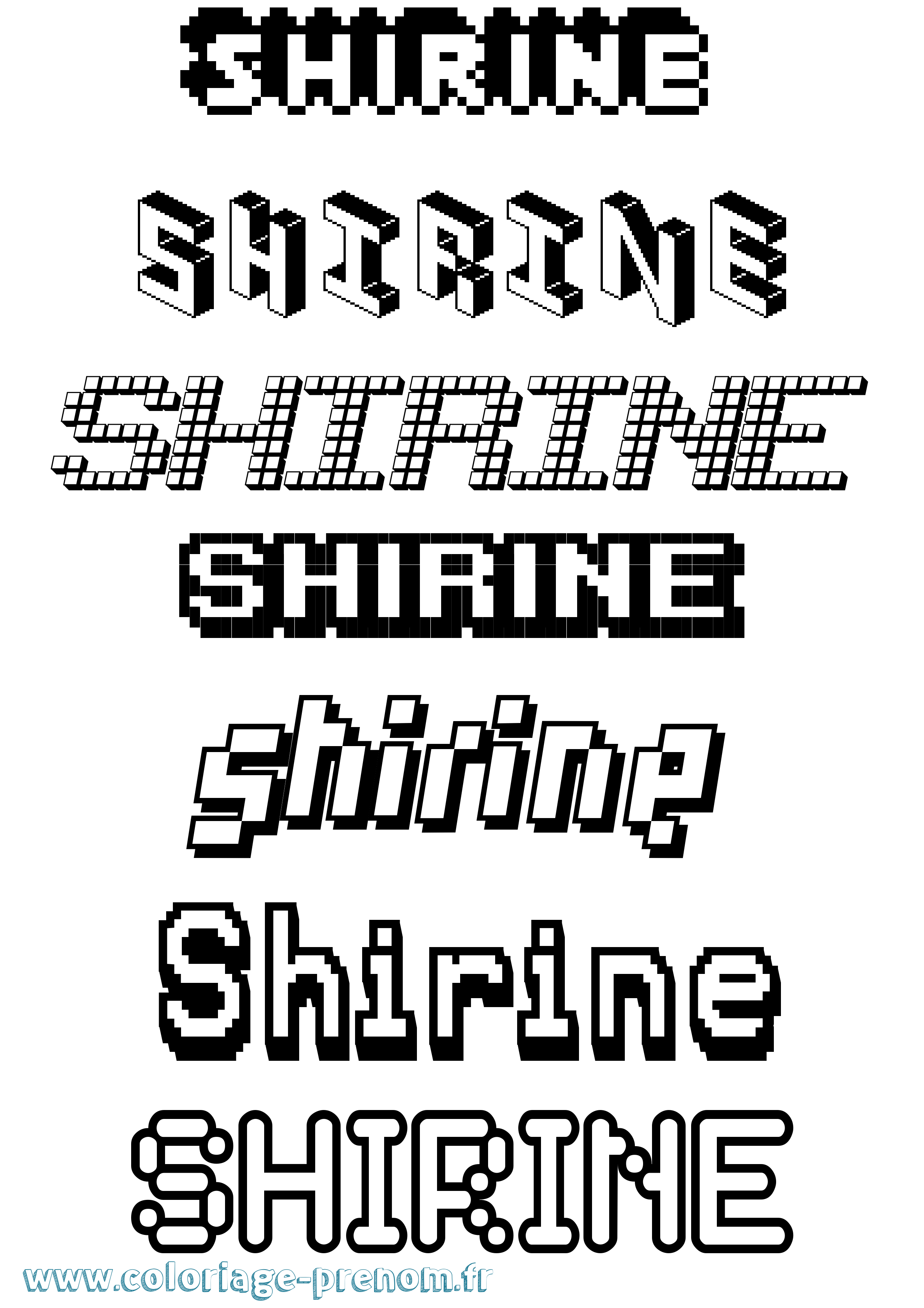 Coloriage prénom Shirine Pixel