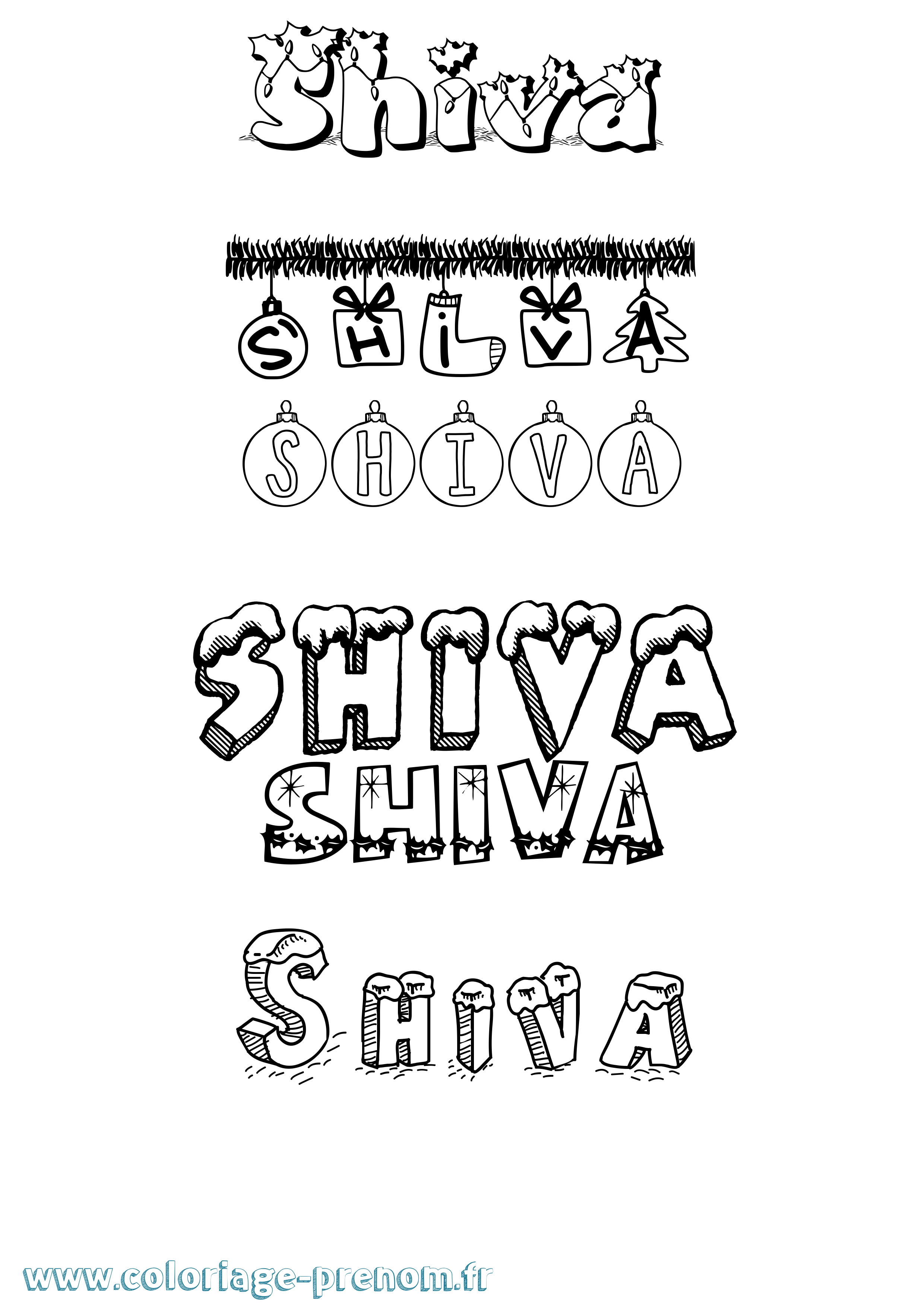 Coloriage prénom Shiva Noël