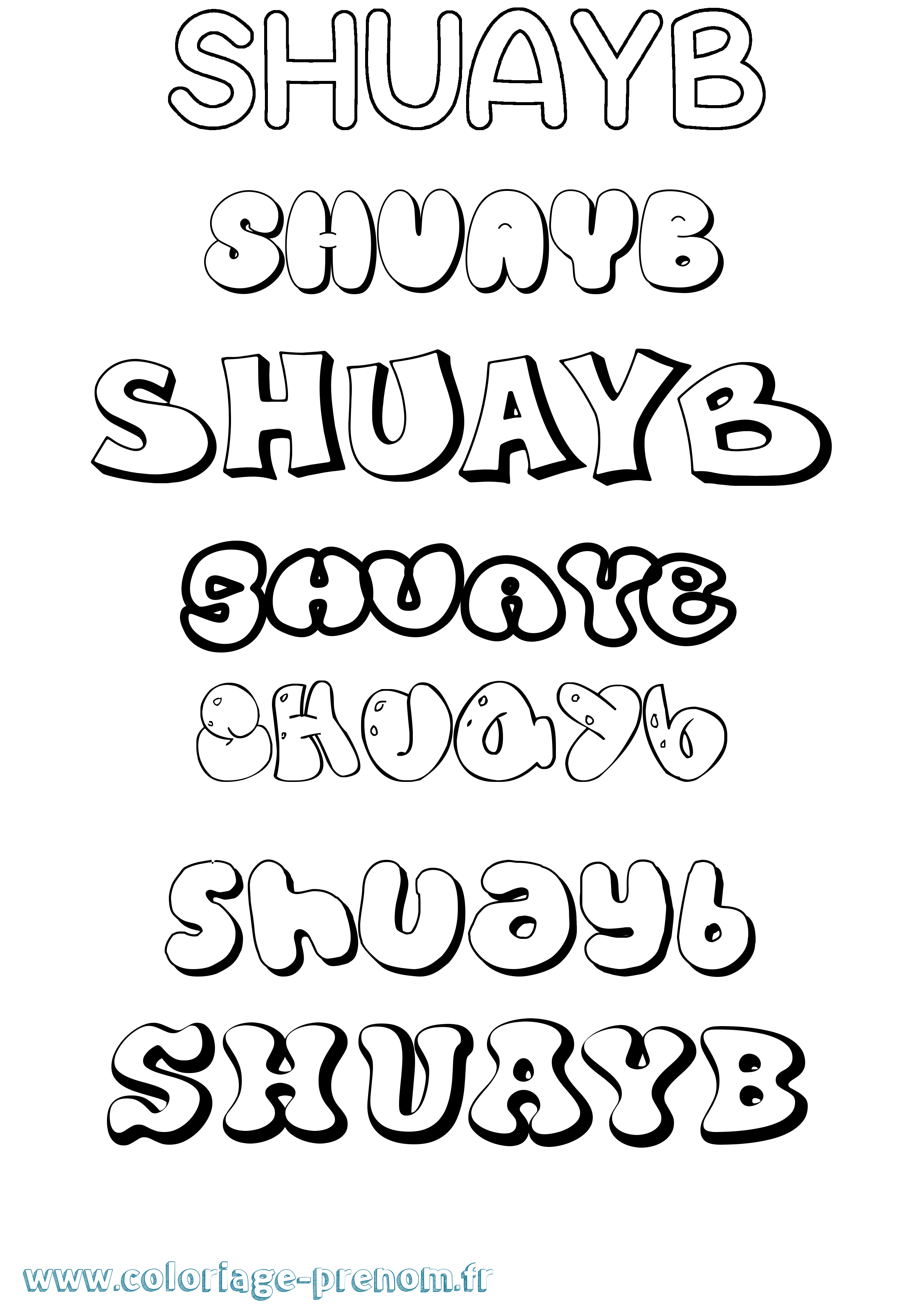 Coloriage prénom Shuayb Bubble