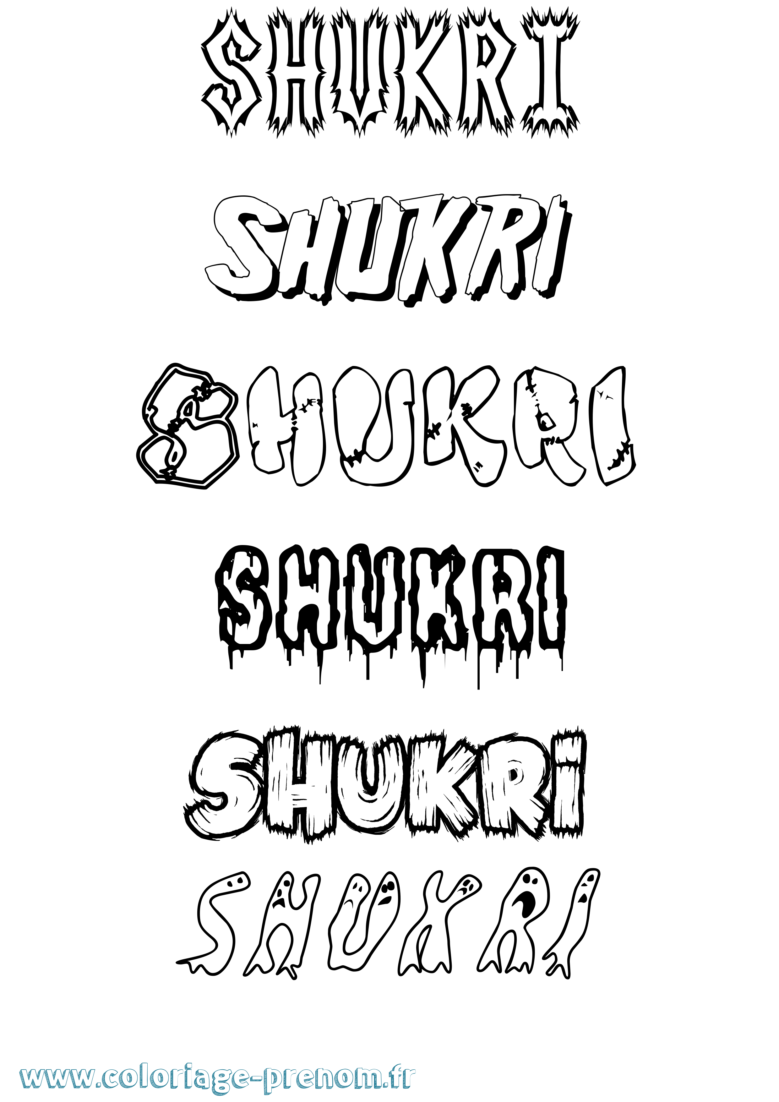 Coloriage prénom Shukri Frisson