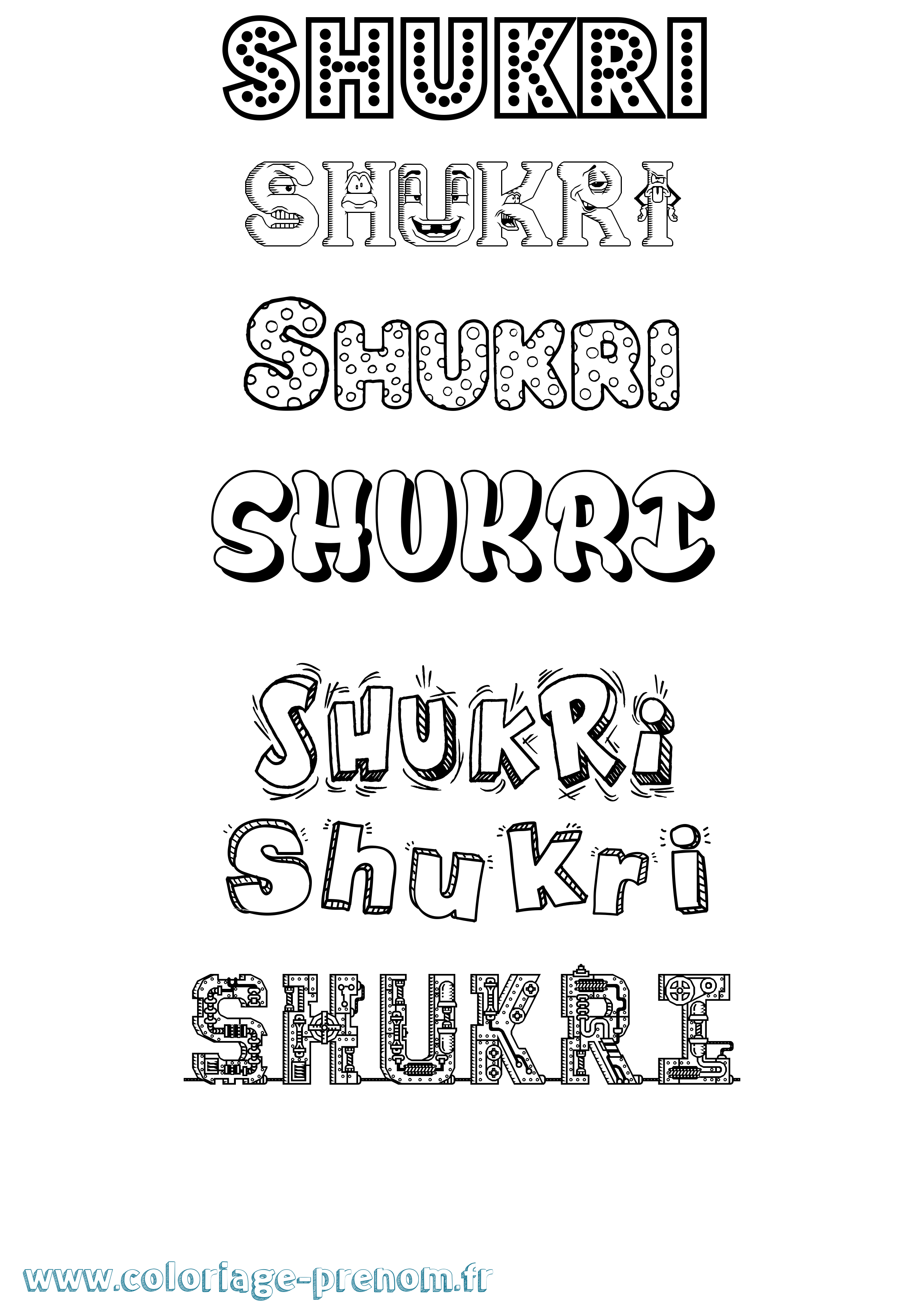 Coloriage prénom Shukri Fun