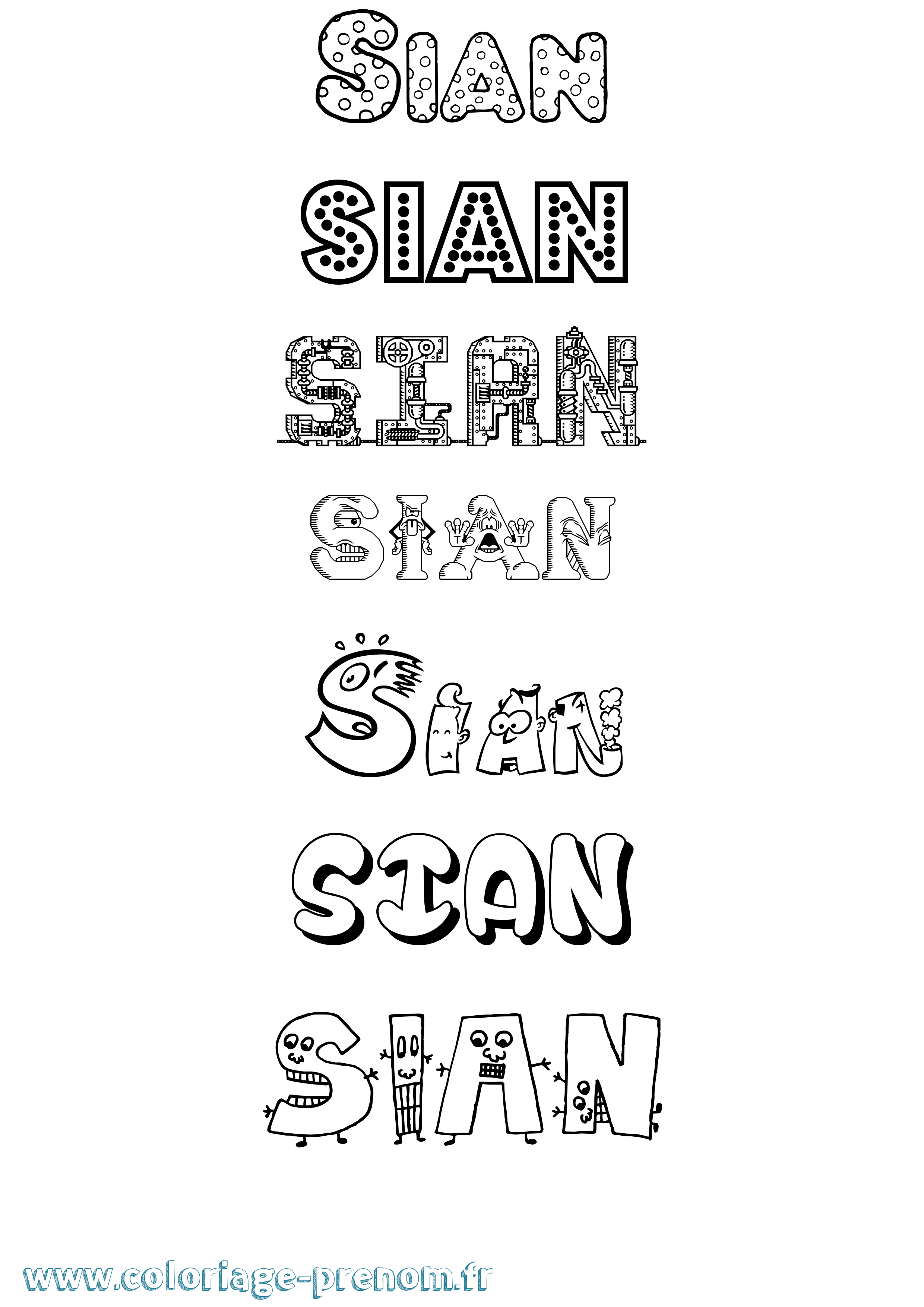 Coloriage prénom Sian Fun