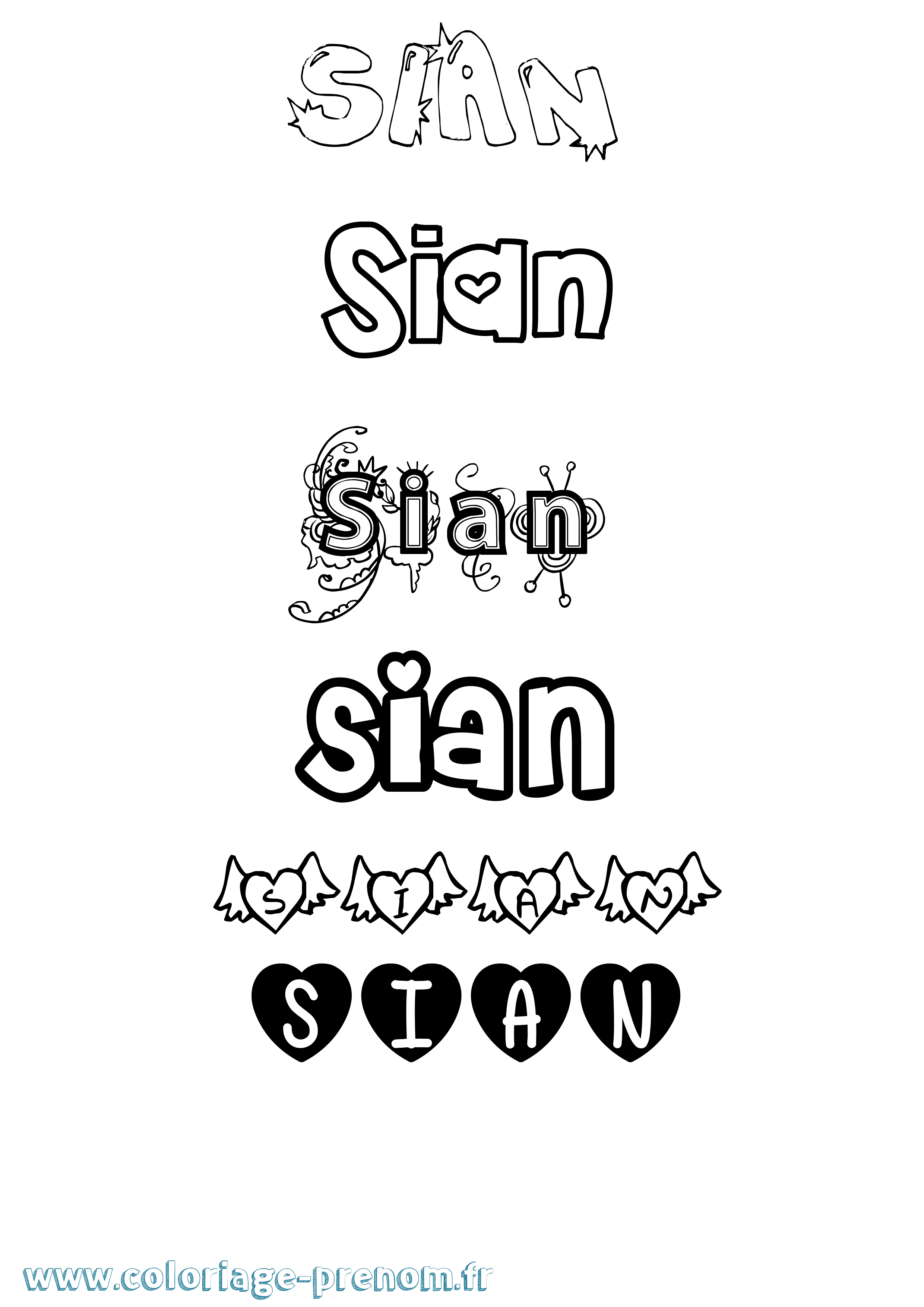 Coloriage prénom Sian Girly