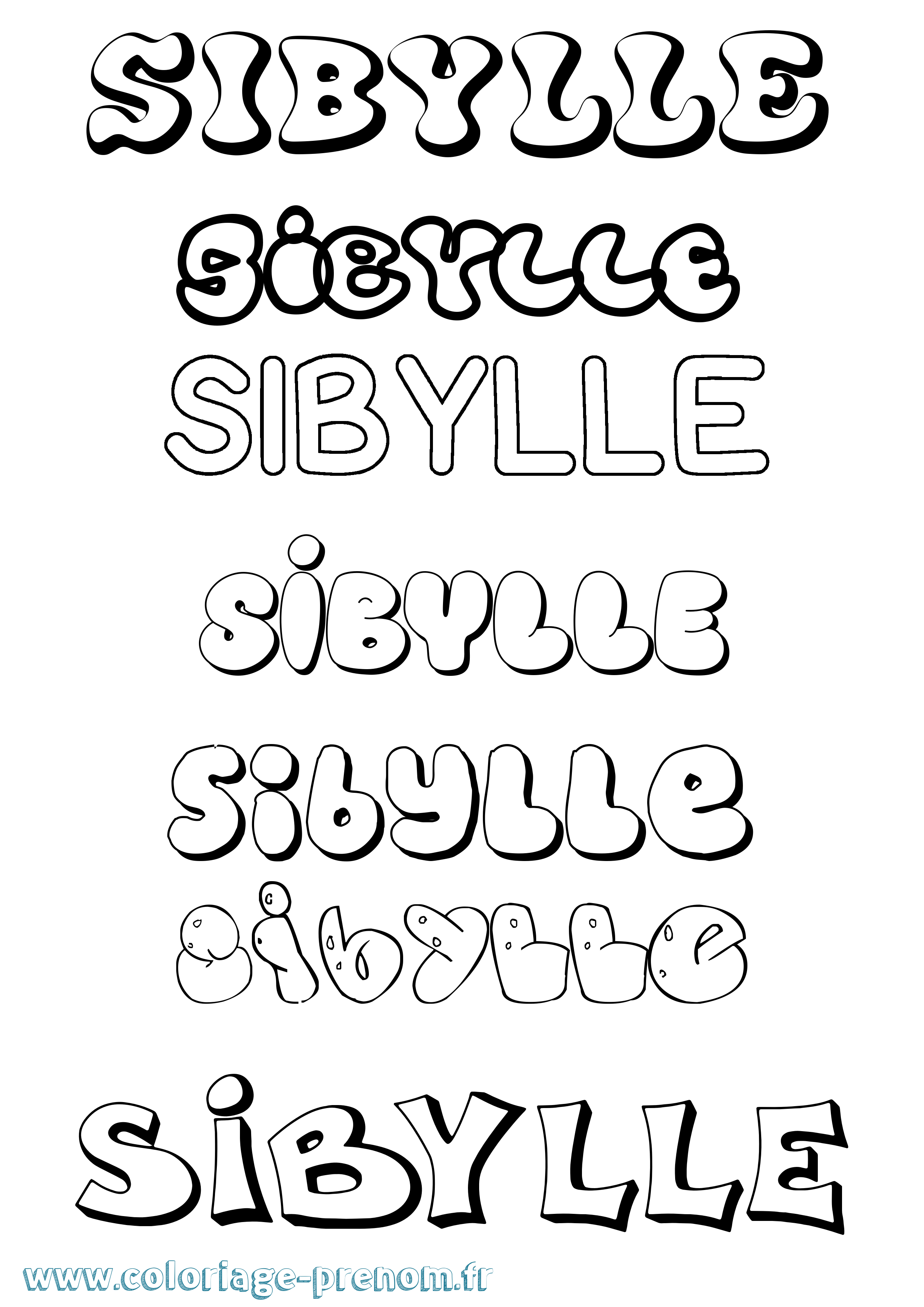 Coloriage prénom Sibylle Bubble