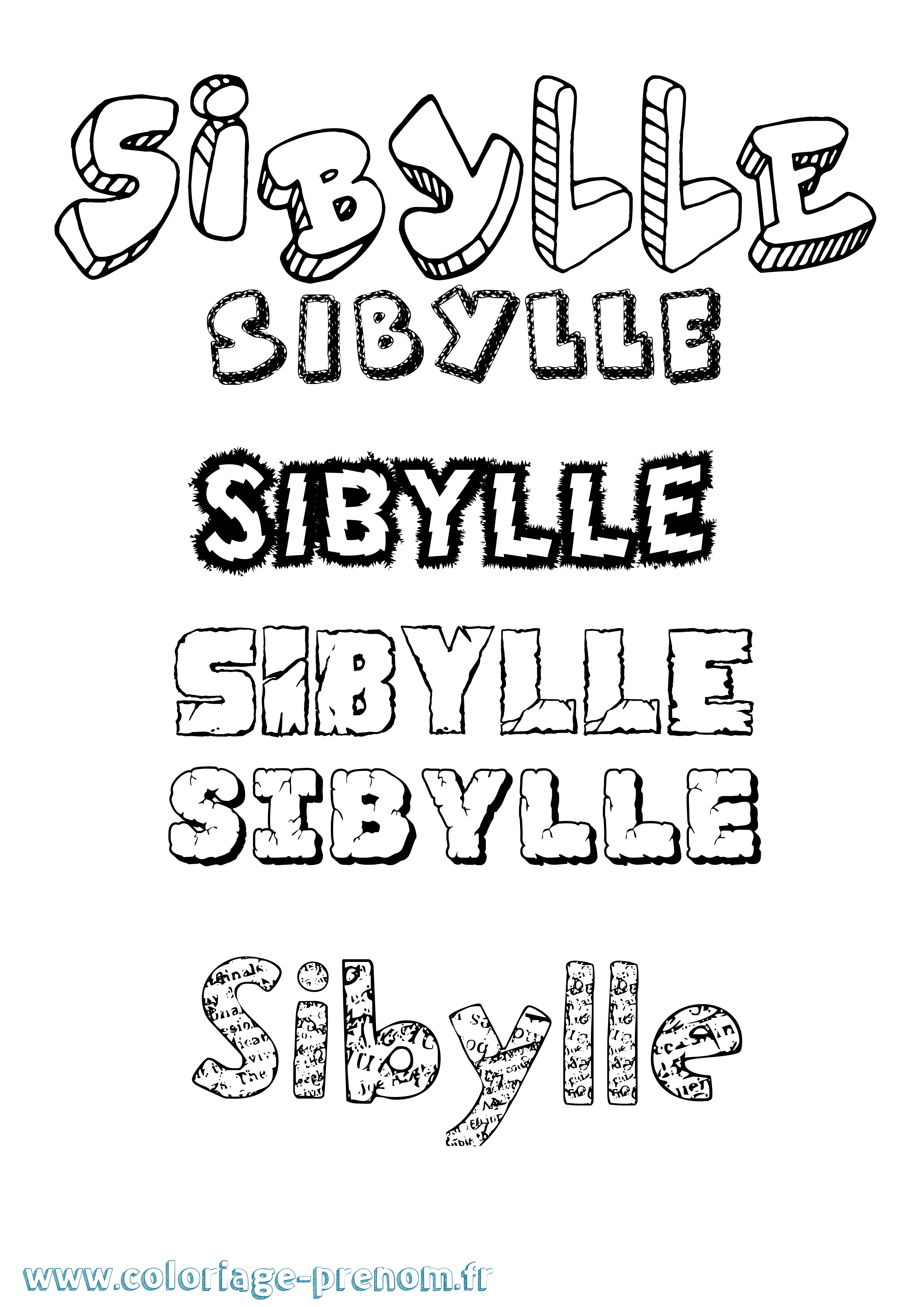 Coloriage prénom Sibylle Destructuré