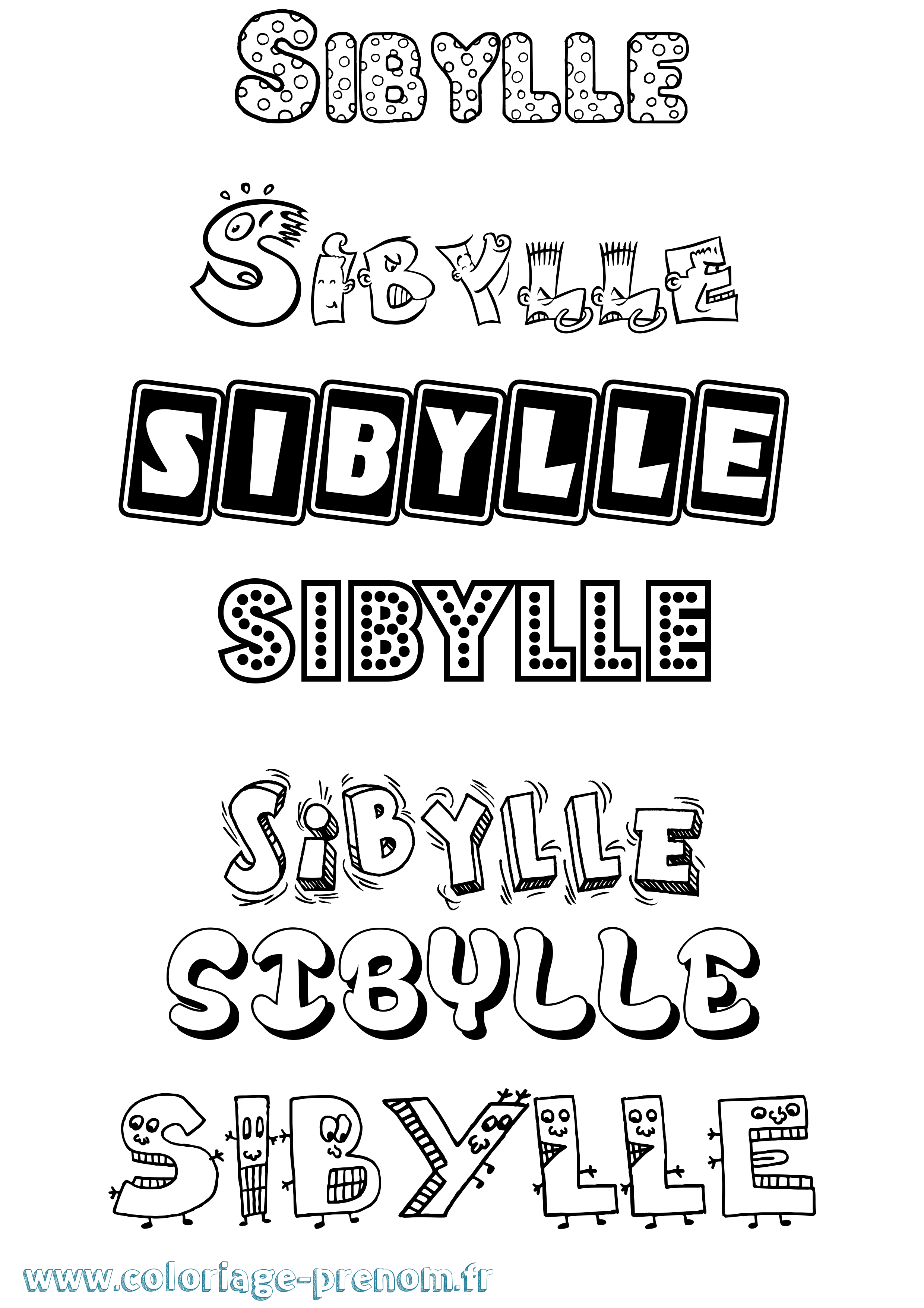 Coloriage prénom Sibylle Fun