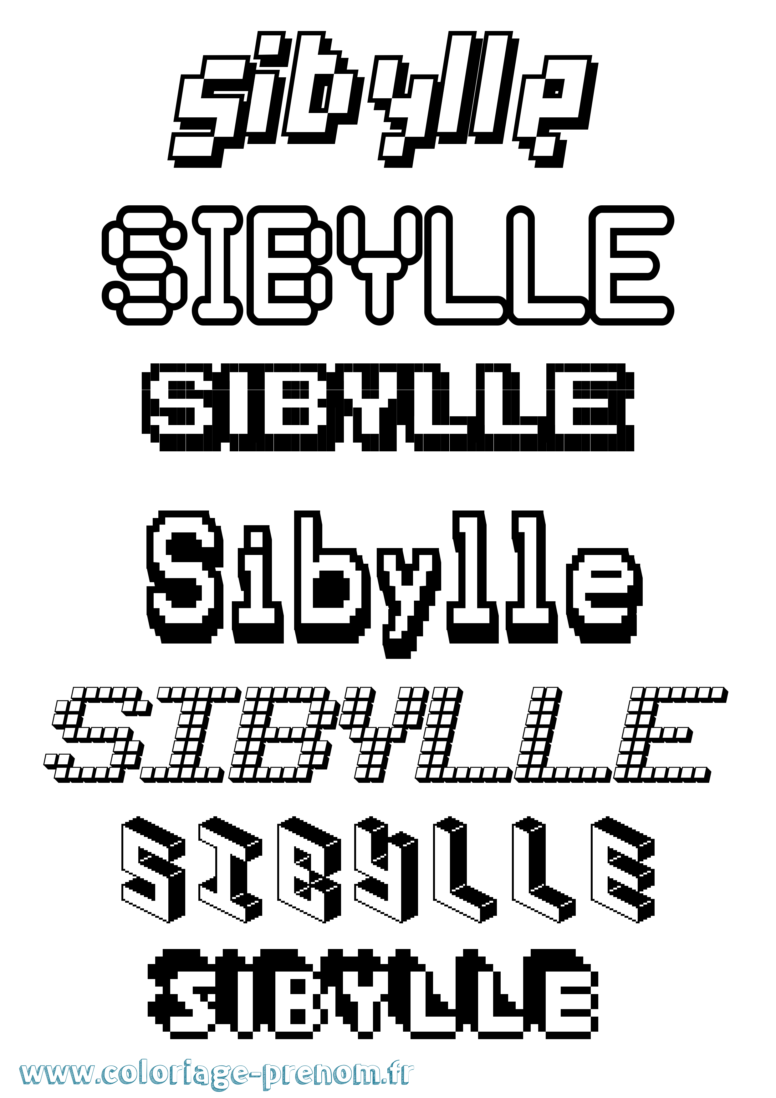 Coloriage prénom Sibylle Pixel