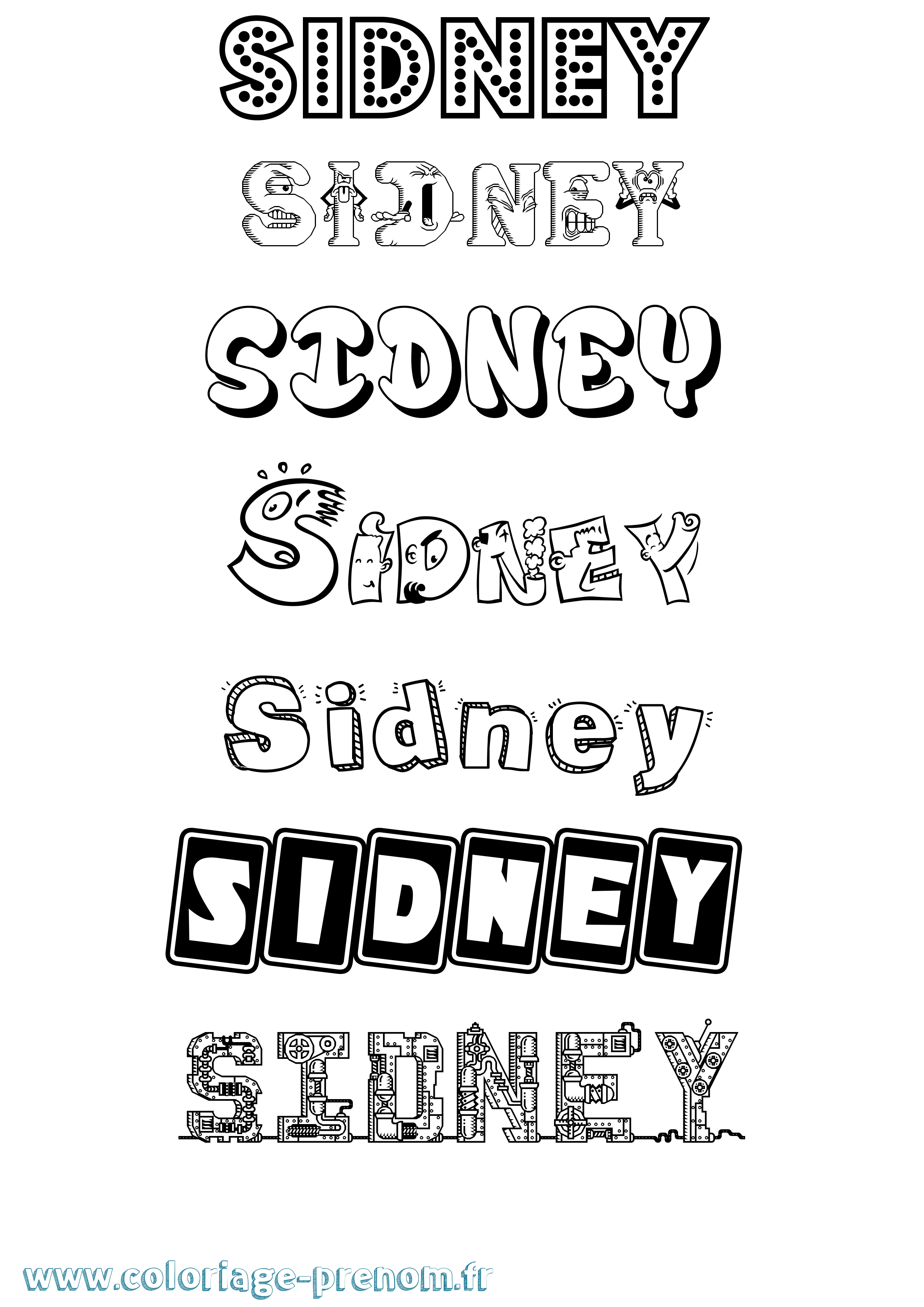 Coloriage prénom Sidney Fun