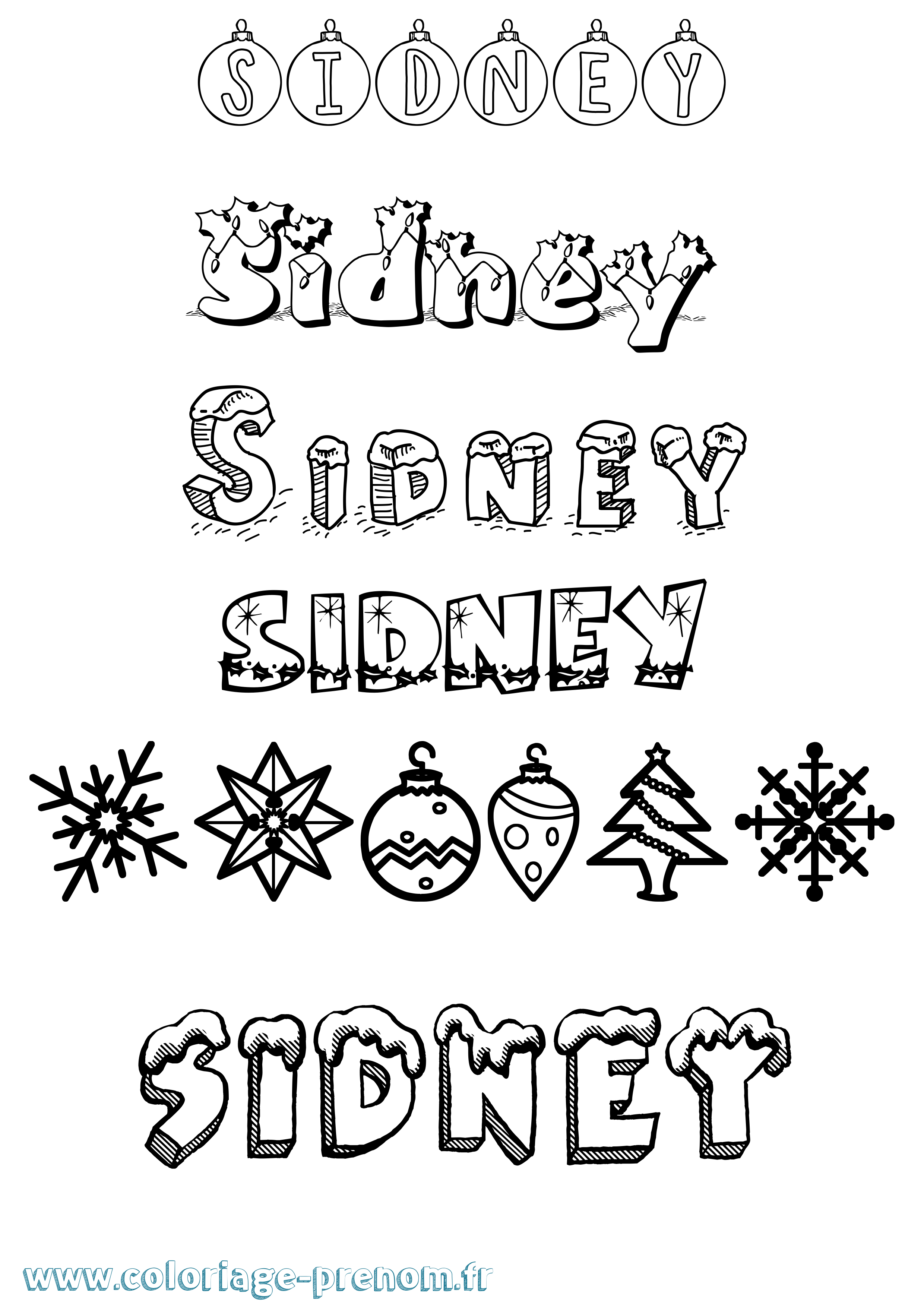 Coloriage prénom Sidney Noël