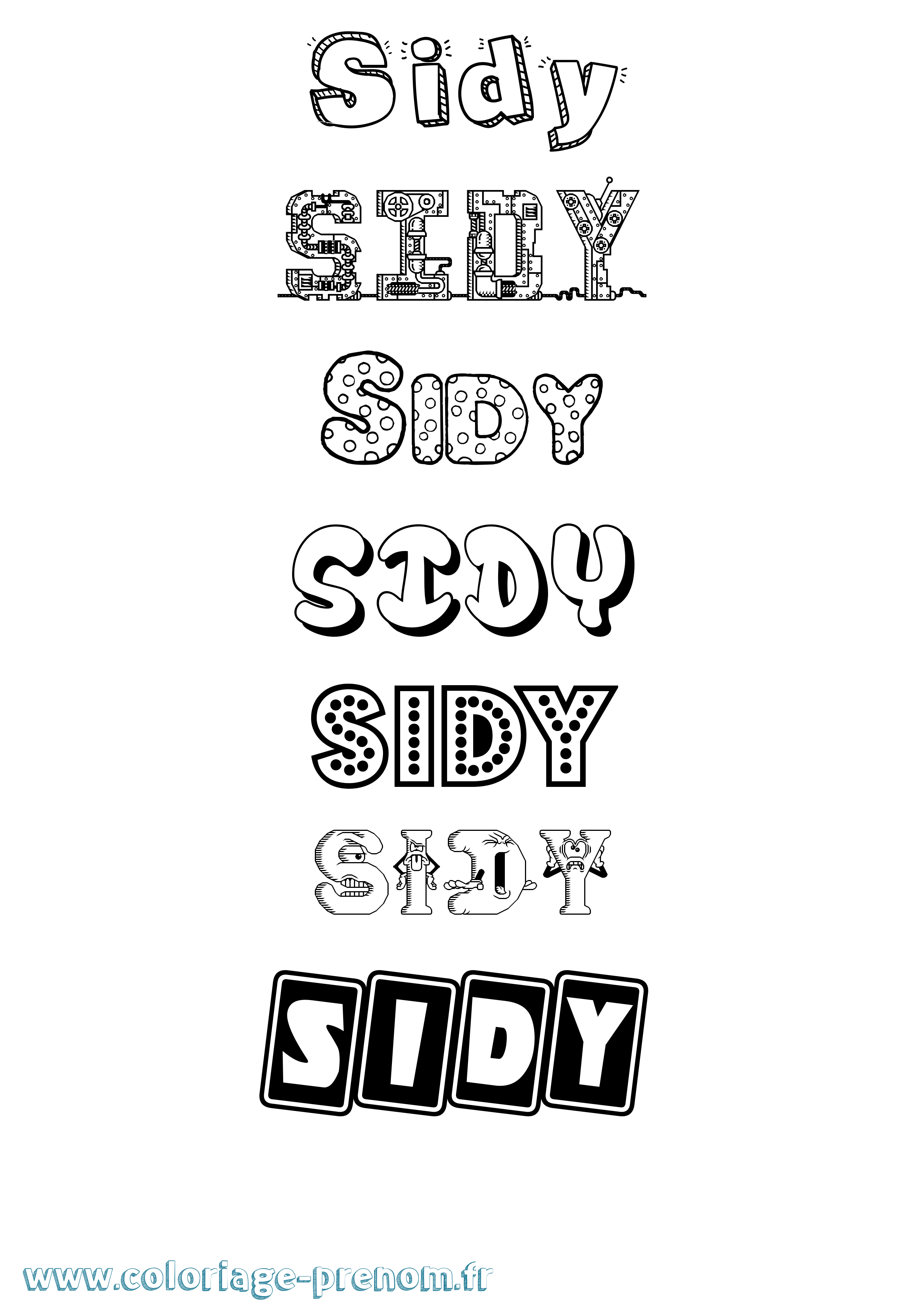 Coloriage prénom Sidy Fun