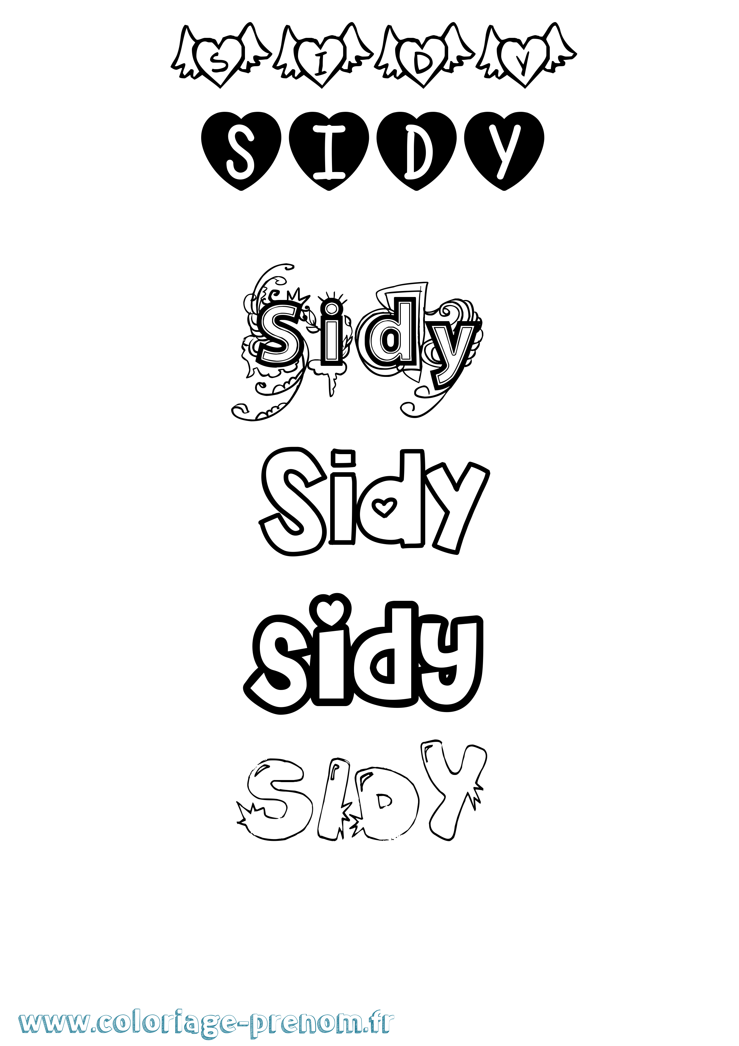 Coloriage prénom Sidy Girly