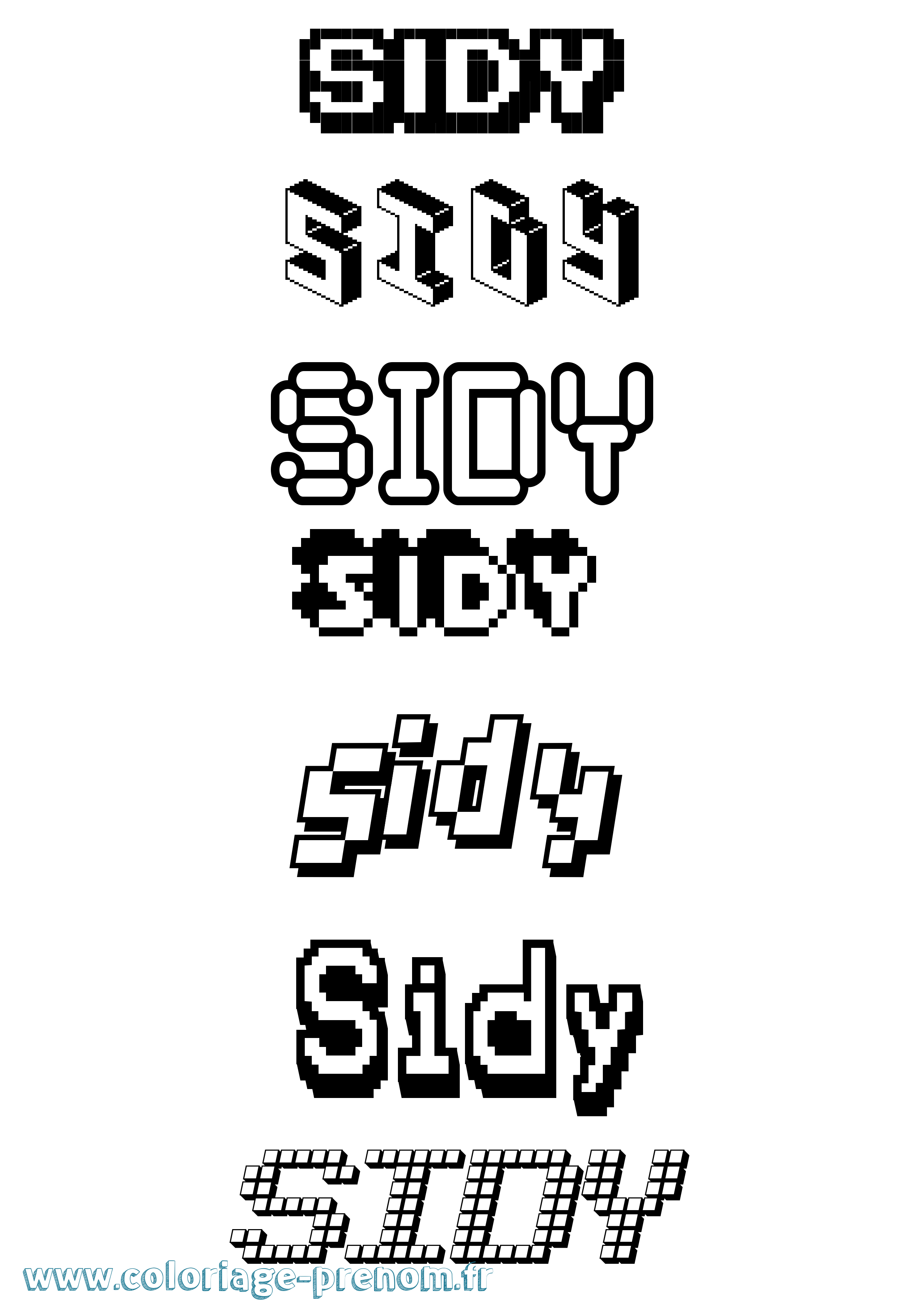Coloriage prénom Sidy Pixel