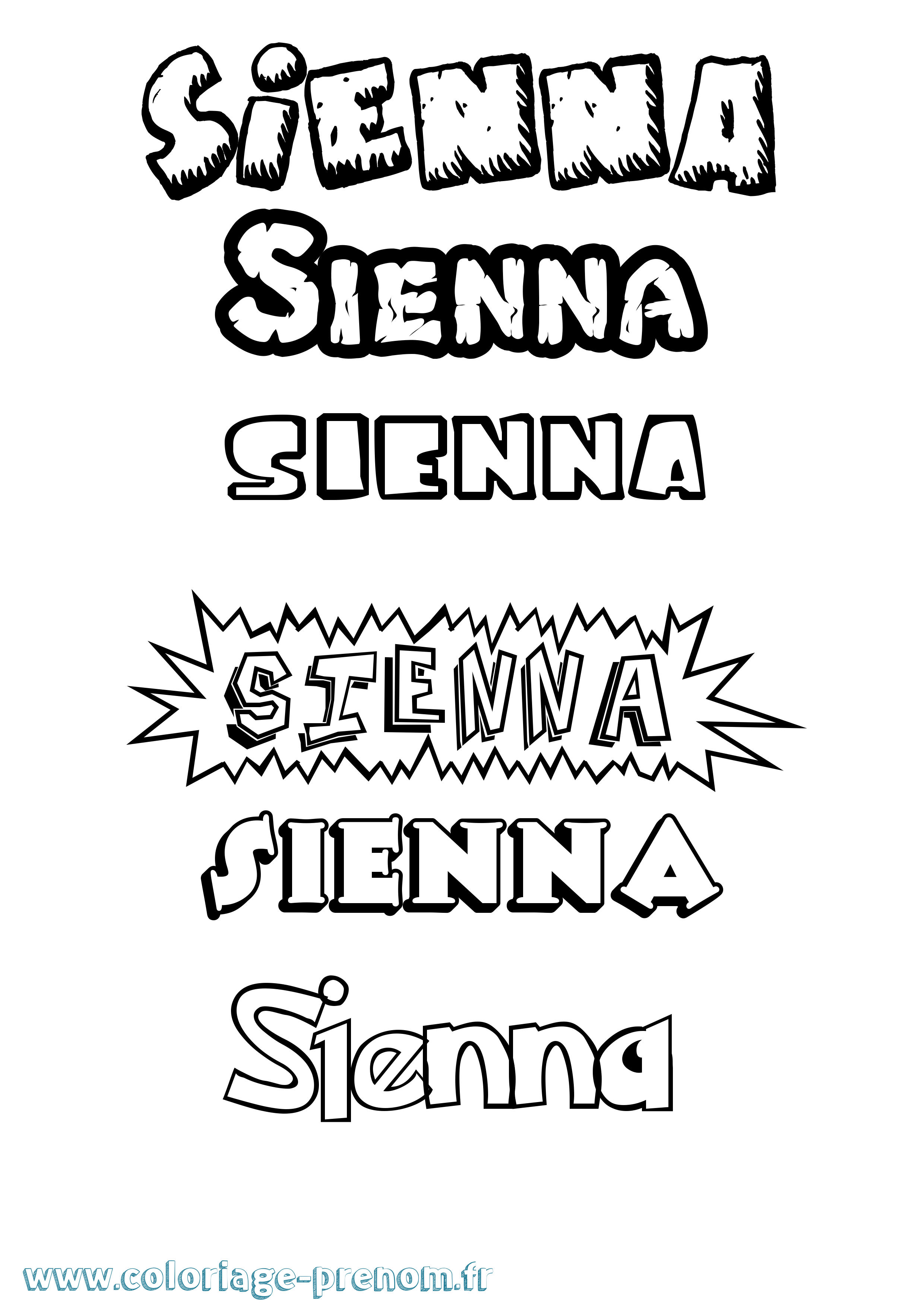 Coloriage prénom Sienna Dessin Animé