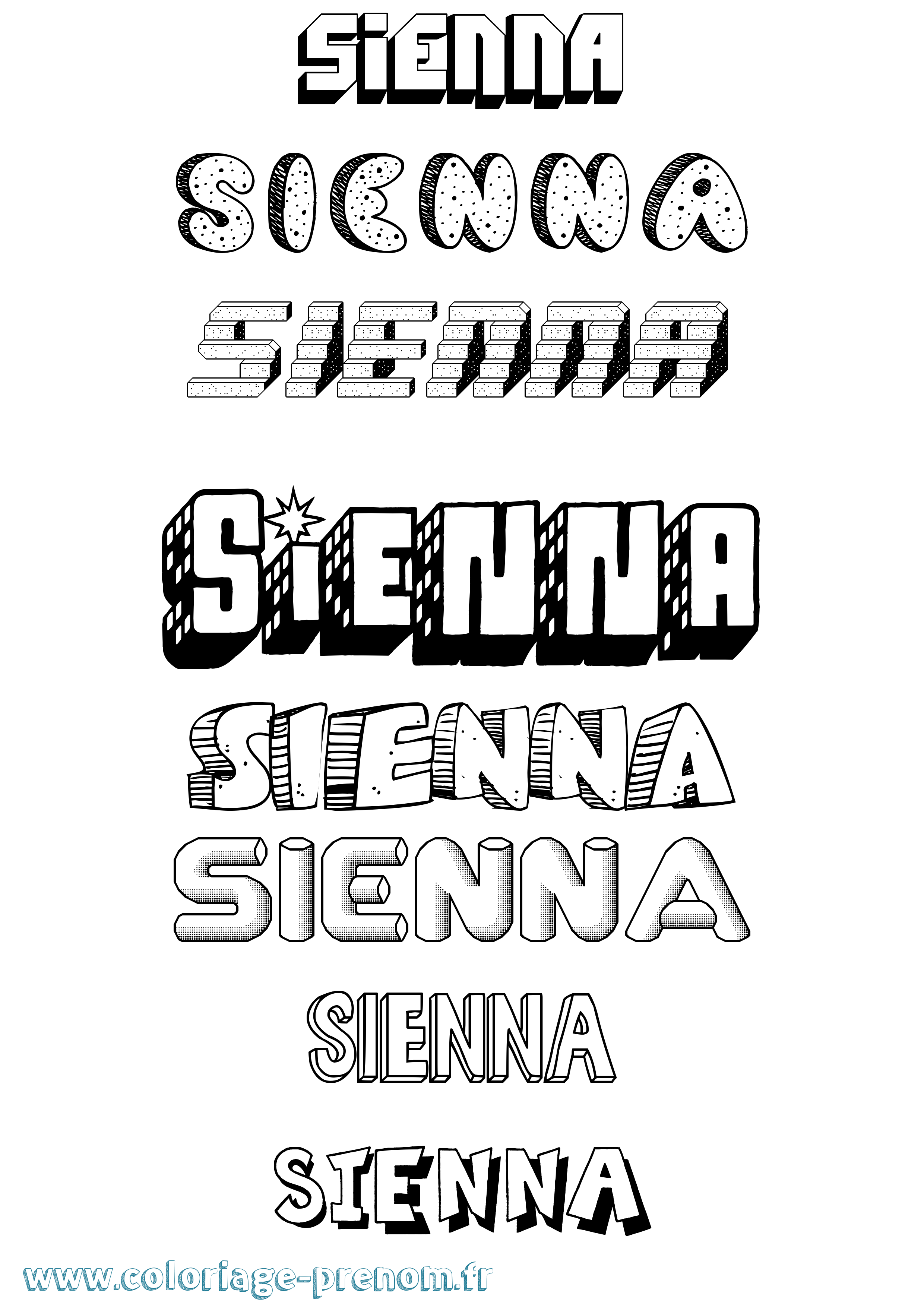 Coloriage prénom Sienna Effet 3D