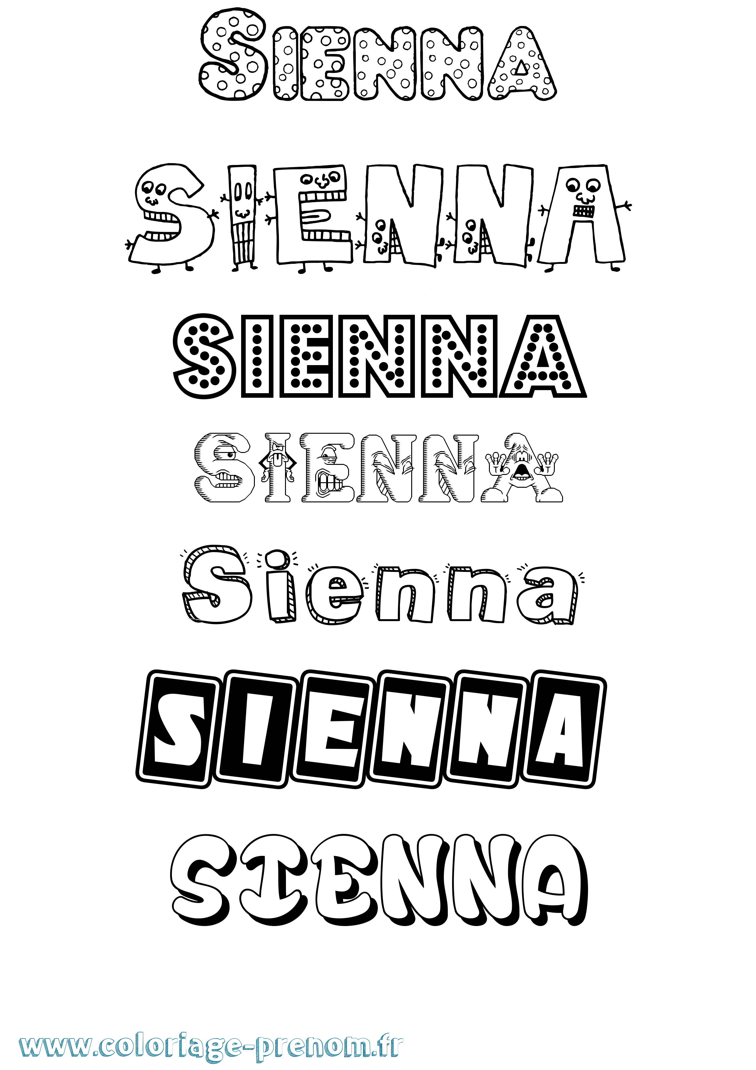 Coloriage prénom Sienna Fun