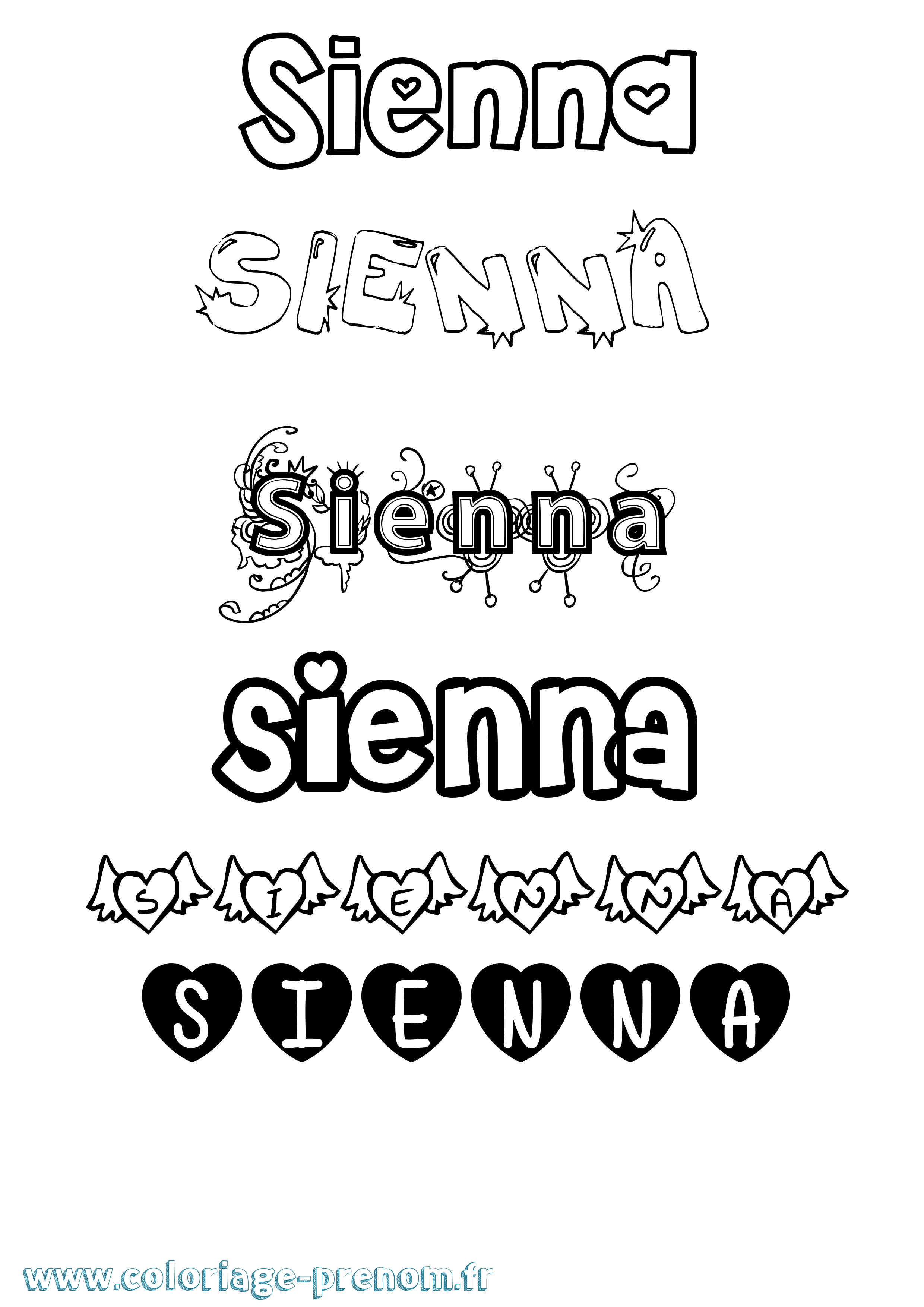 Coloriage prénom Sienna Girly