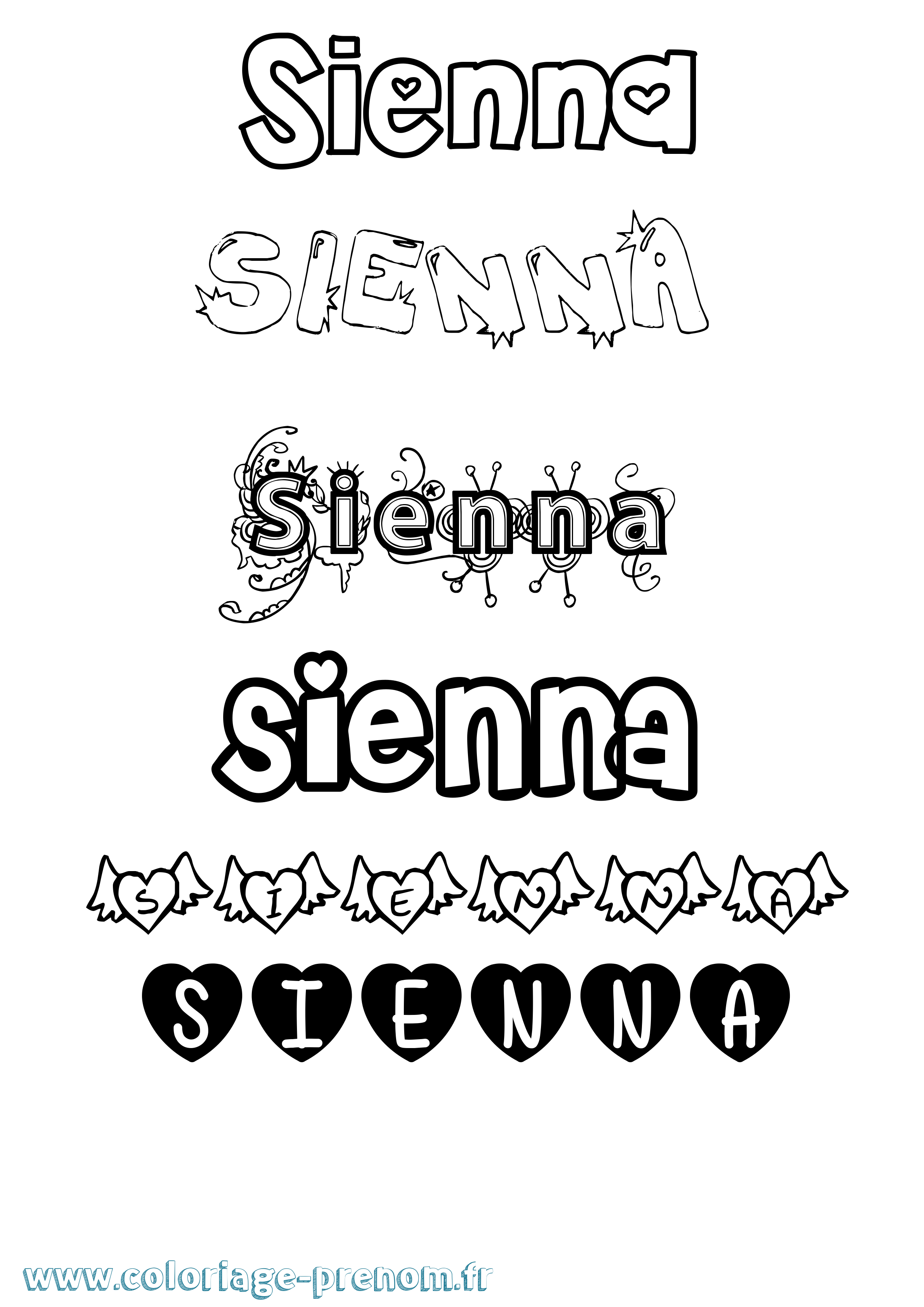 Coloriage Sienna Coloriage prénom Sienna