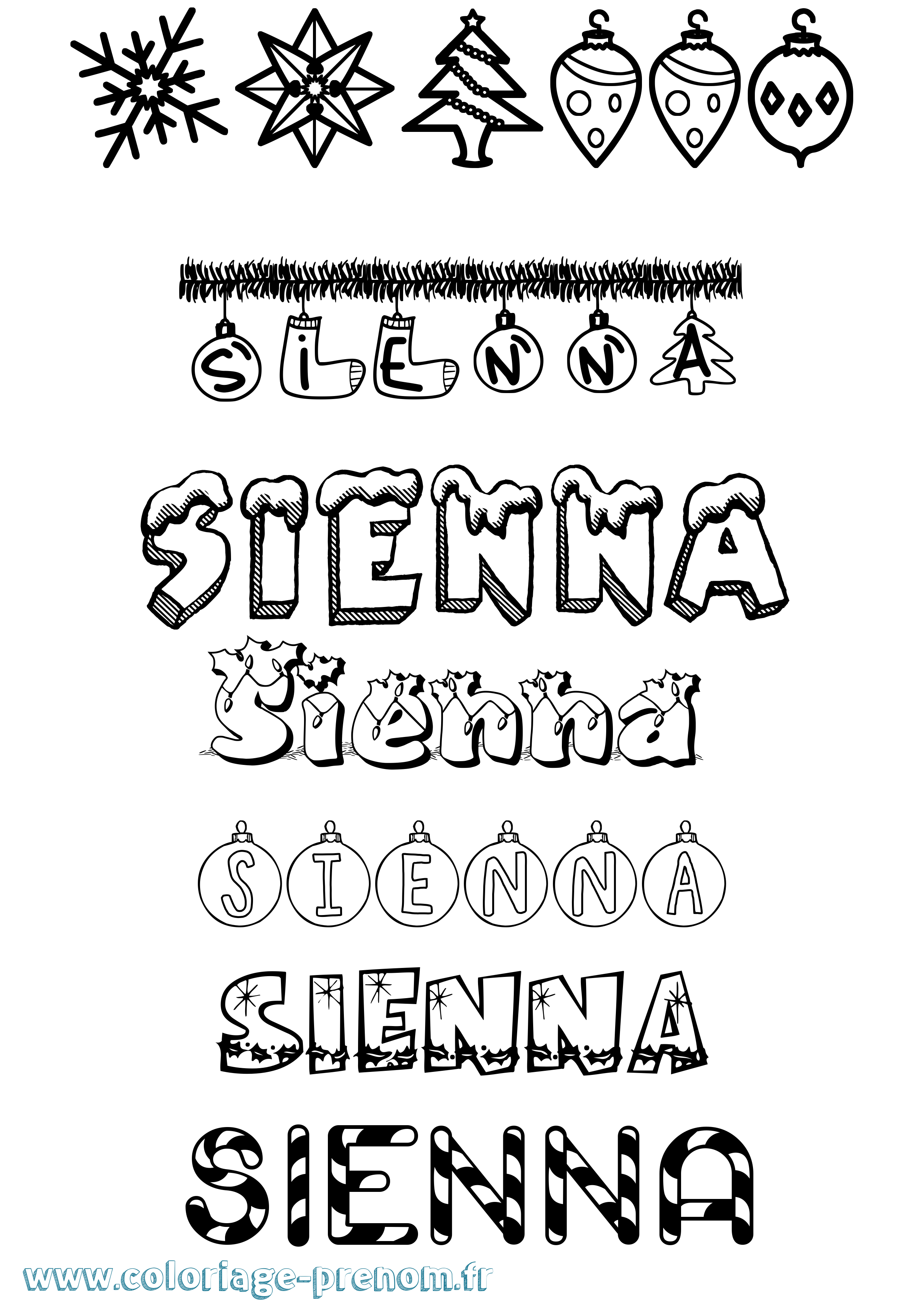 Coloriage prénom Sienna Noël