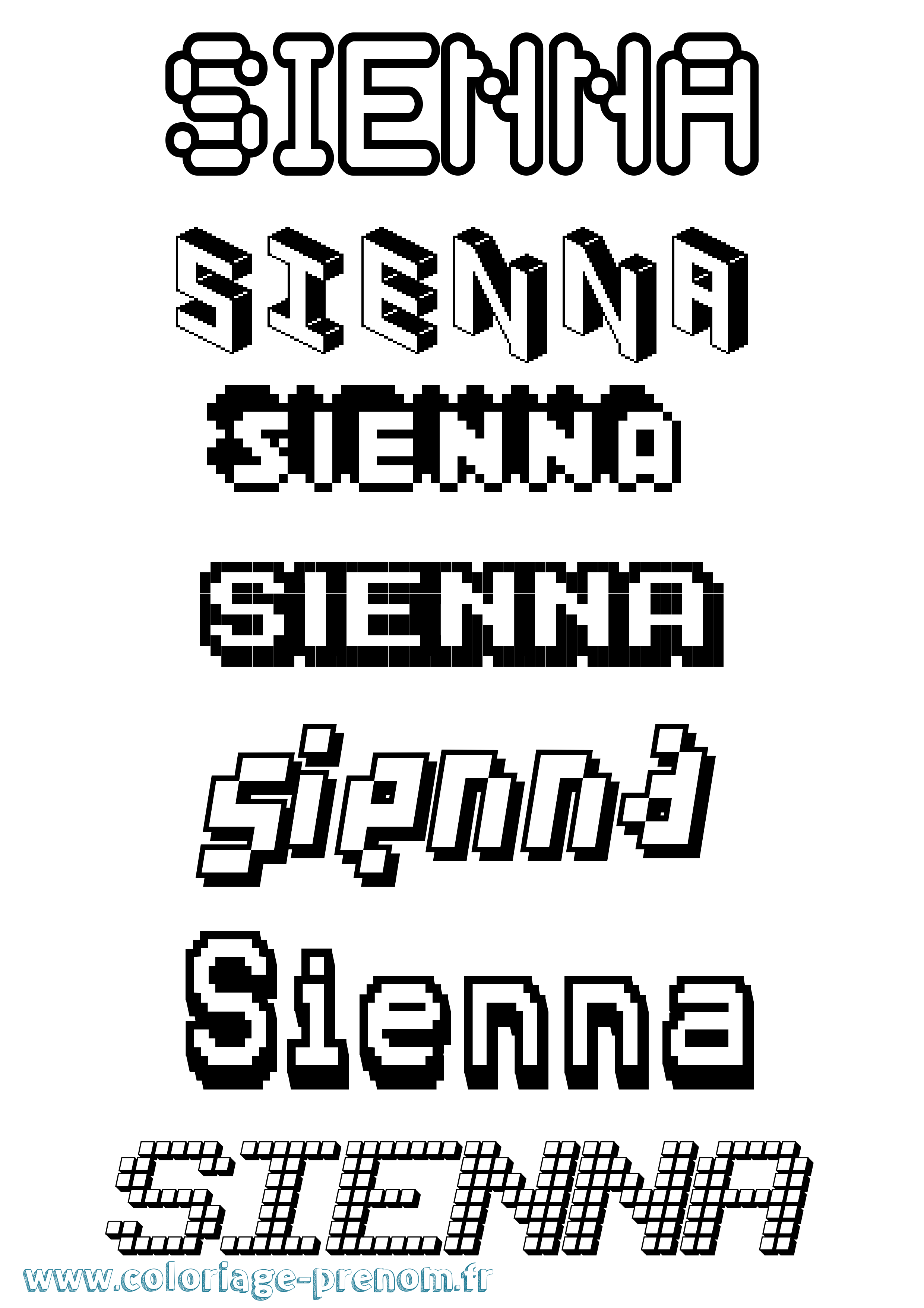 Coloriage prénom Sienna Pixel