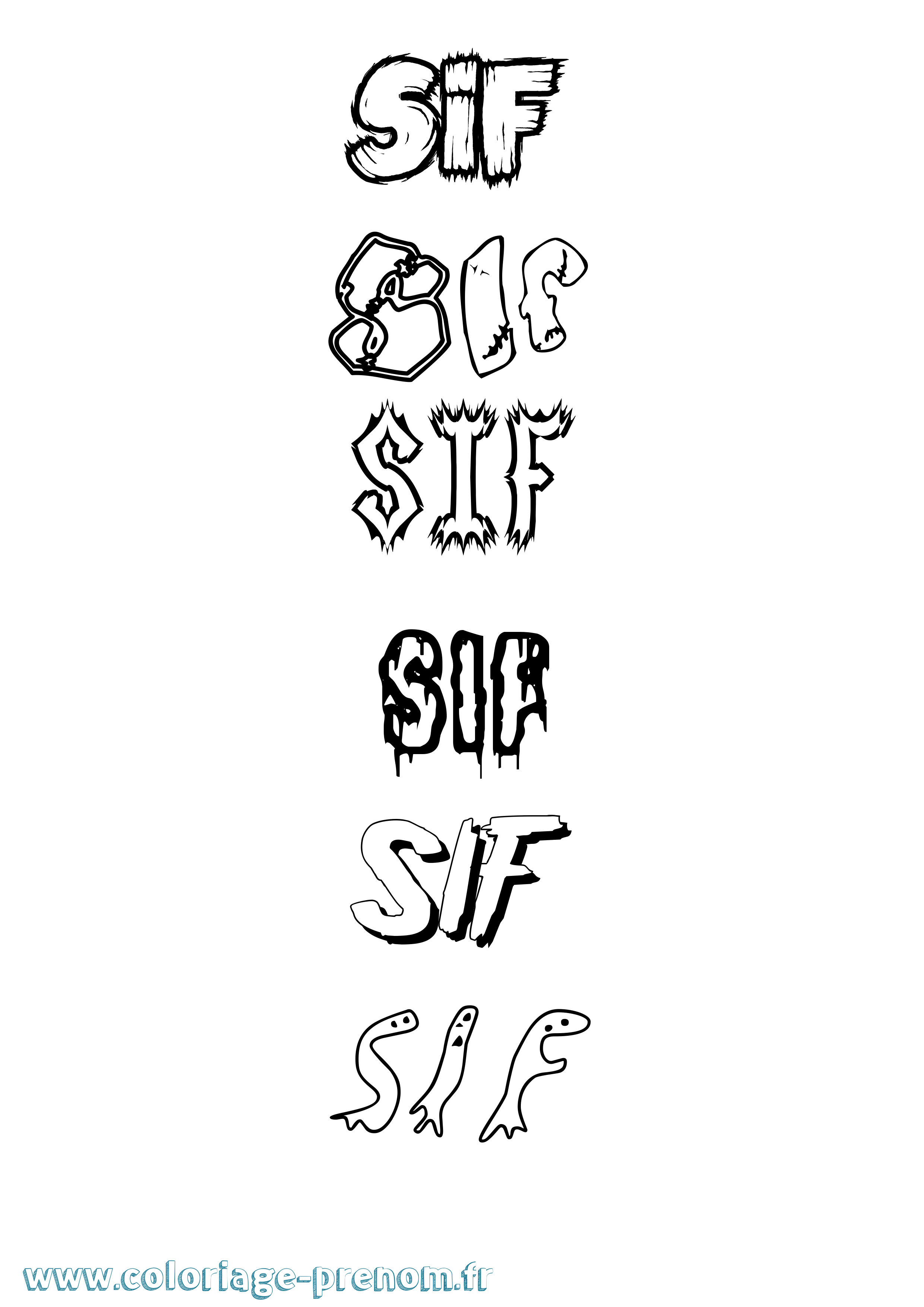 Coloriage prénom Sif Frisson