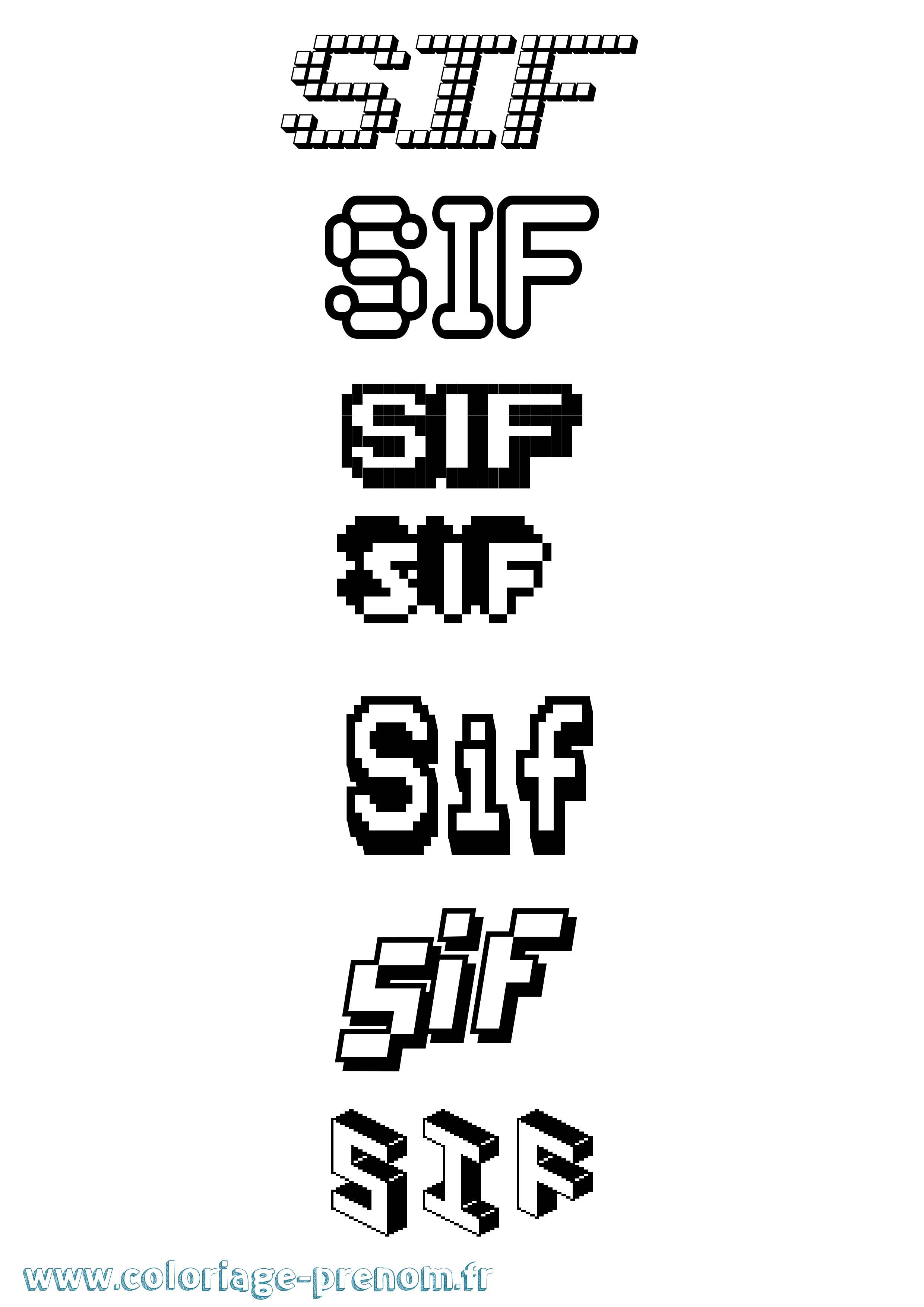 Coloriage prénom Sif Pixel