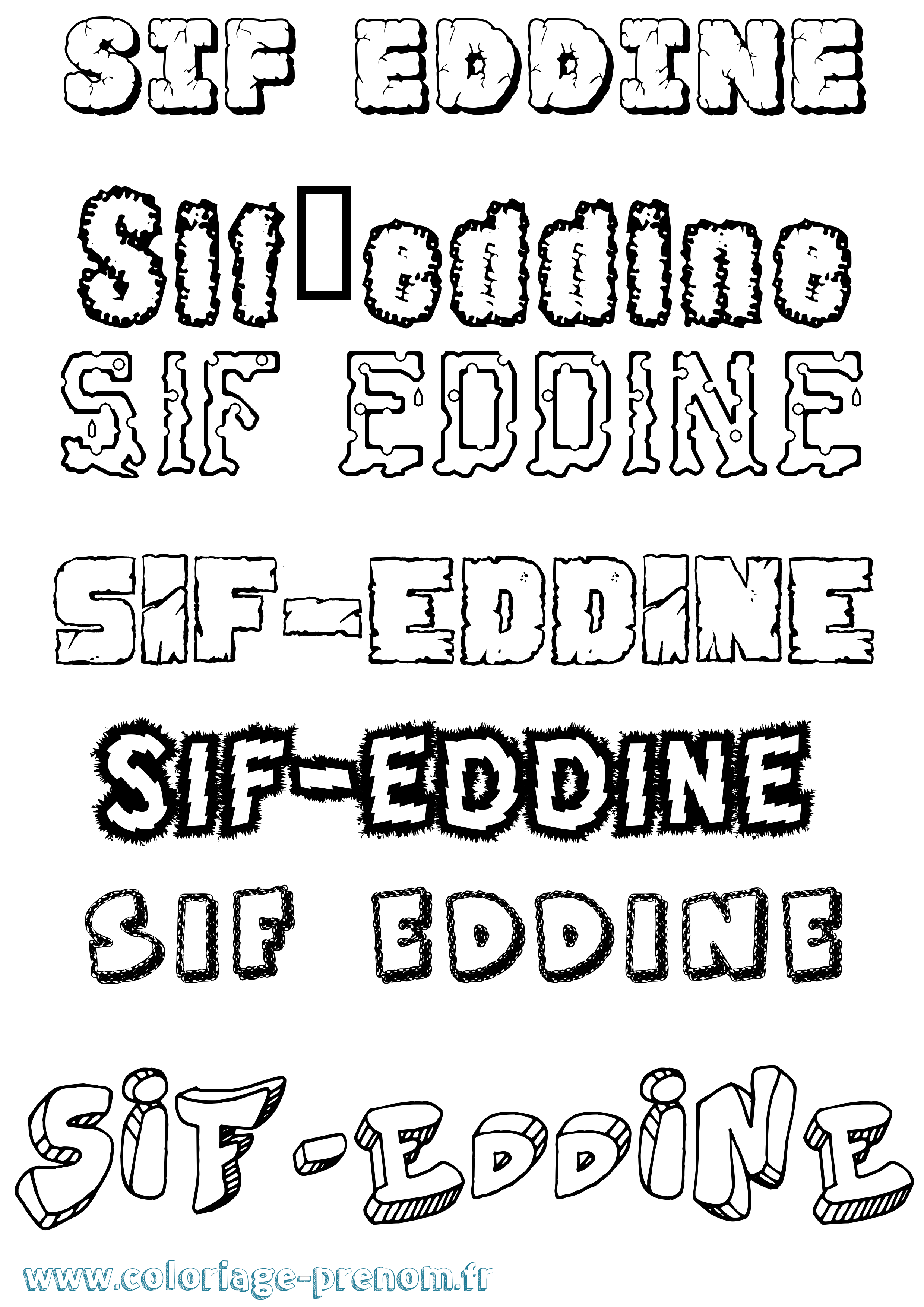 Coloriage prénom Sif-Eddine Destructuré