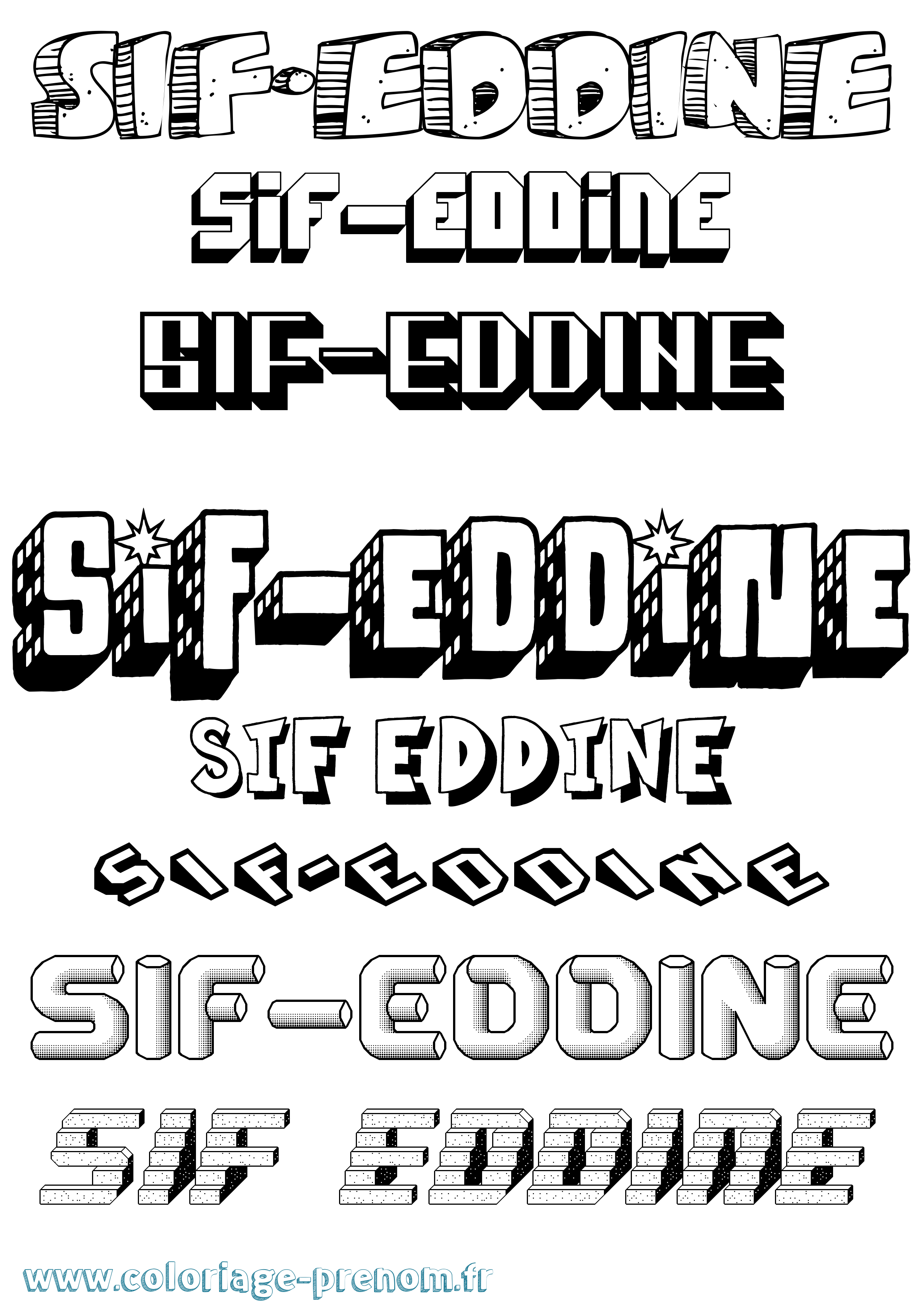 Coloriage prénom Sif-Eddine Effet 3D