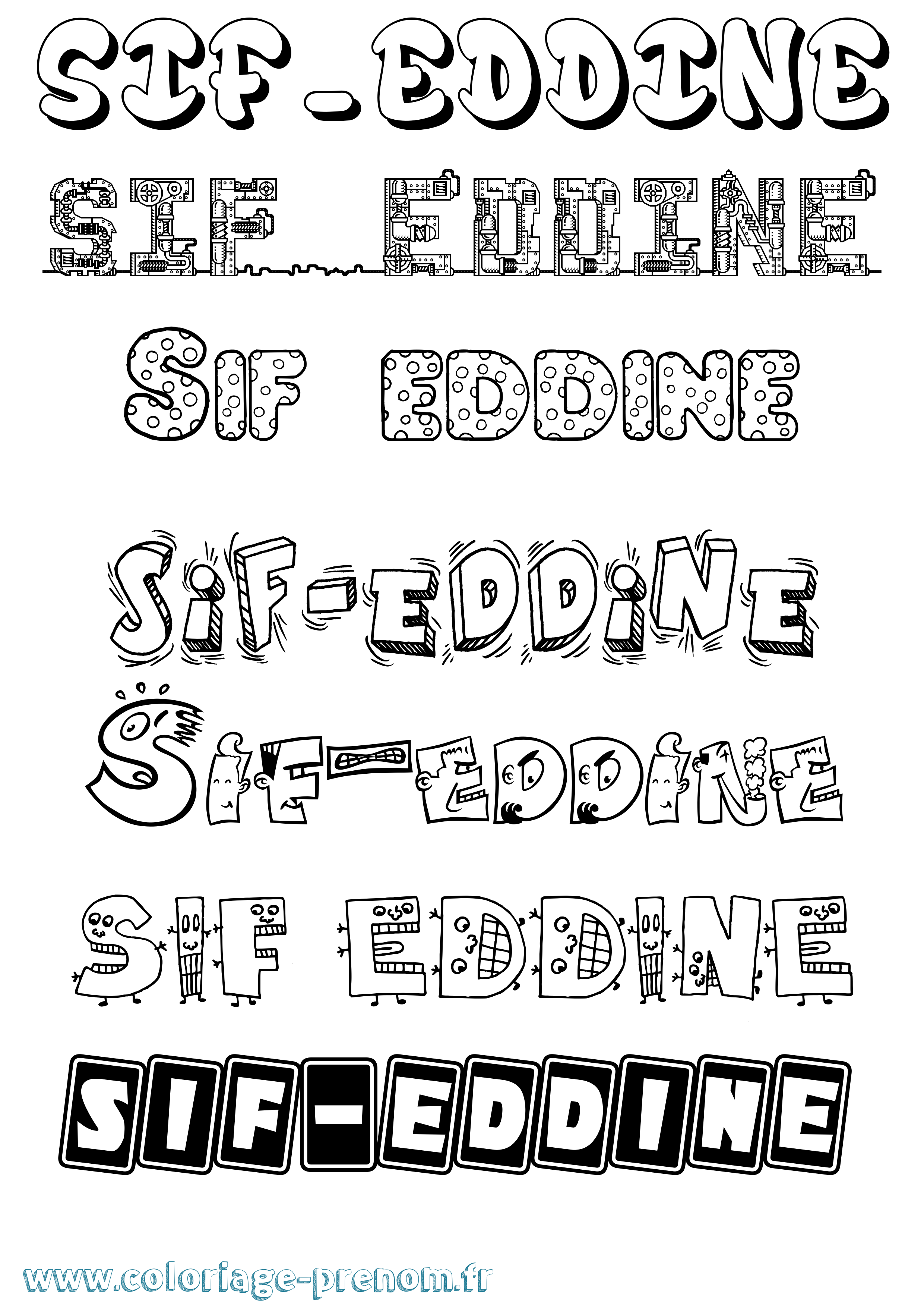 Coloriage prénom Sif-Eddine Fun