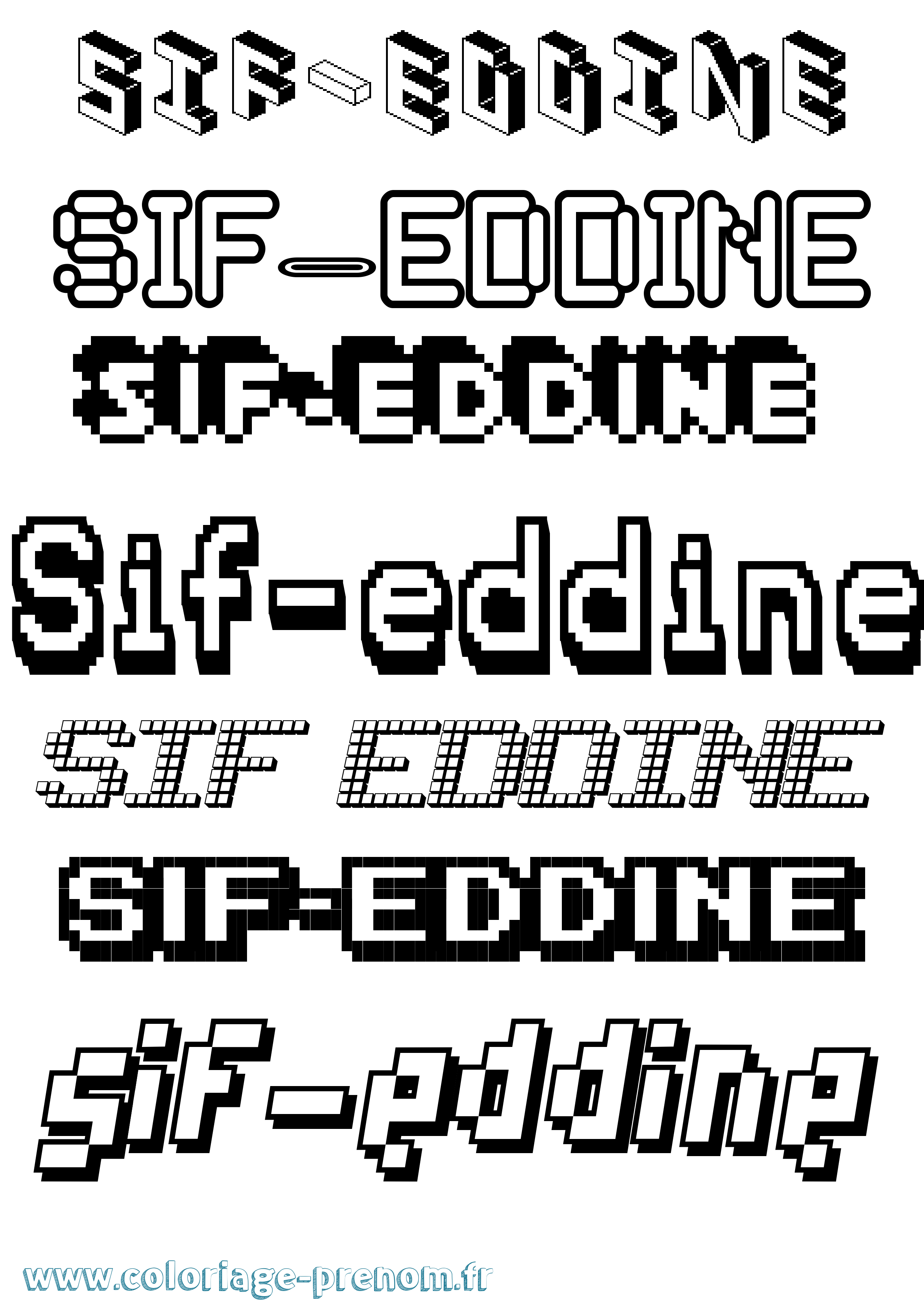 Coloriage prénom Sif-Eddine Pixel