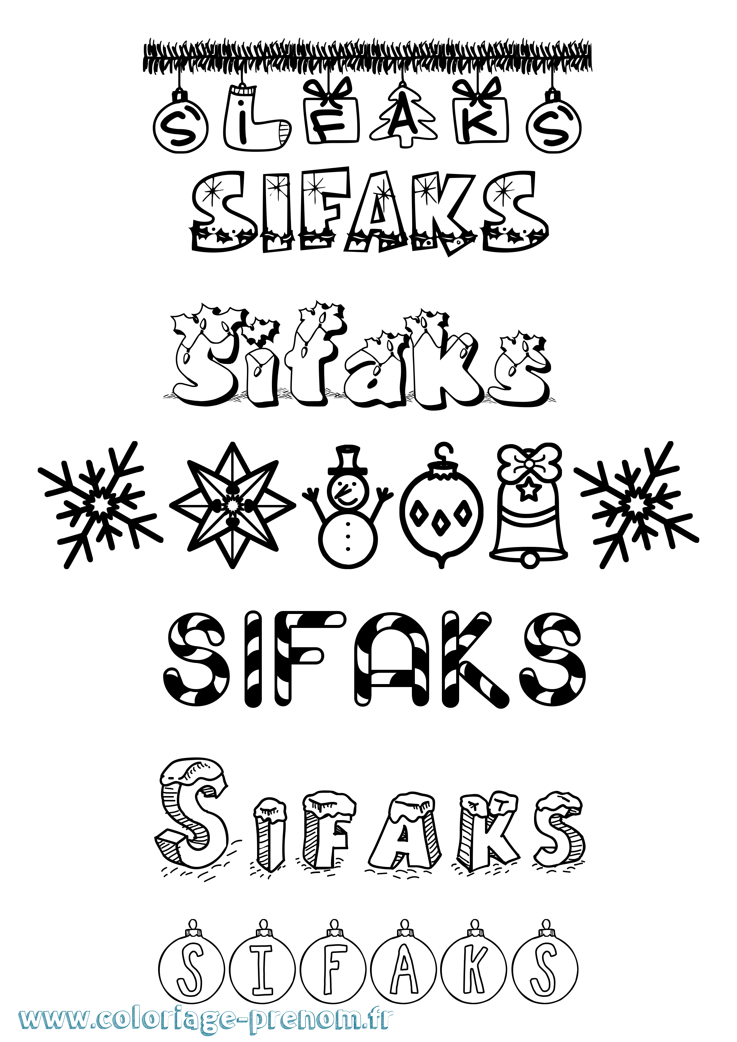 Coloriage Sifaks Noël Coloriage prénom Sifaks Noël
