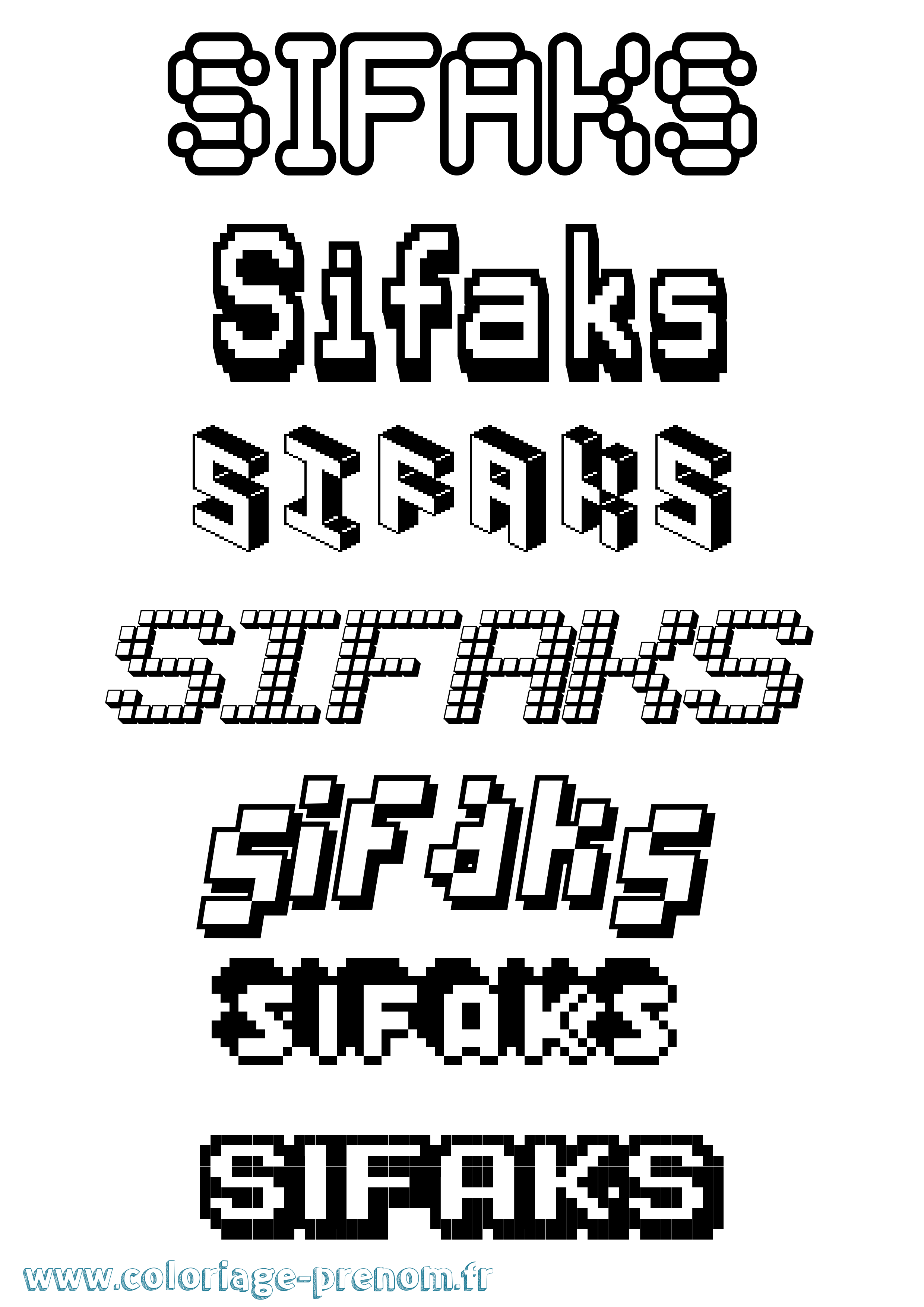 Coloriage prénom Sifaks Pixel