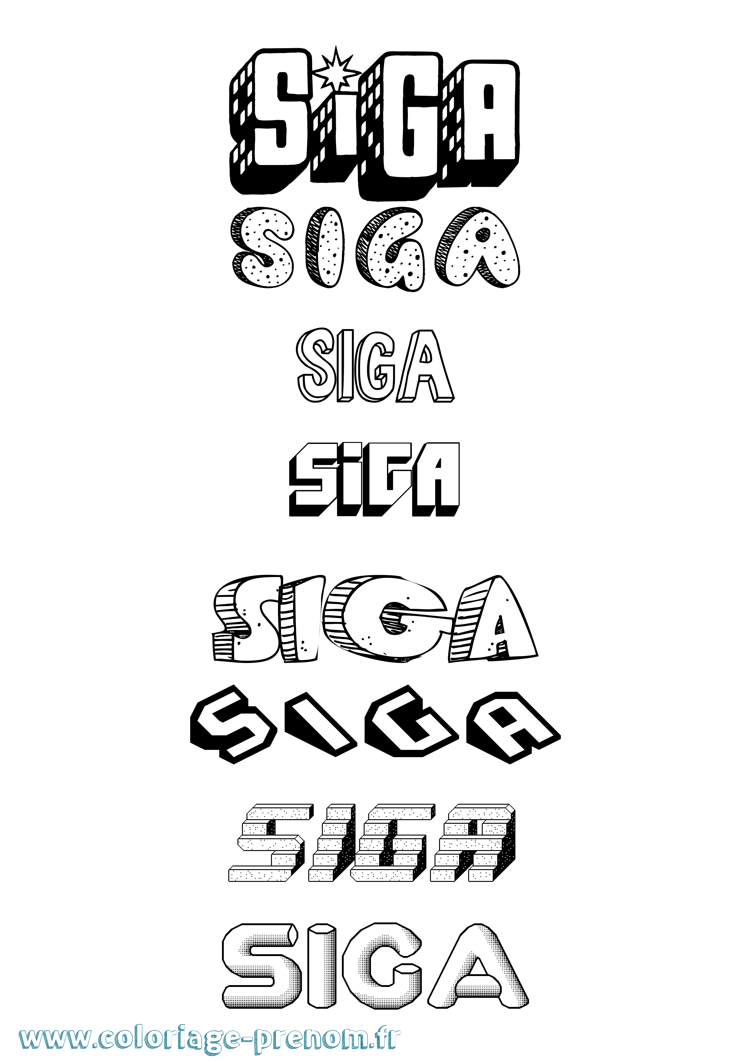 Coloriage Siga Effet 3D Coloriage prénom Siga Effet 3D
