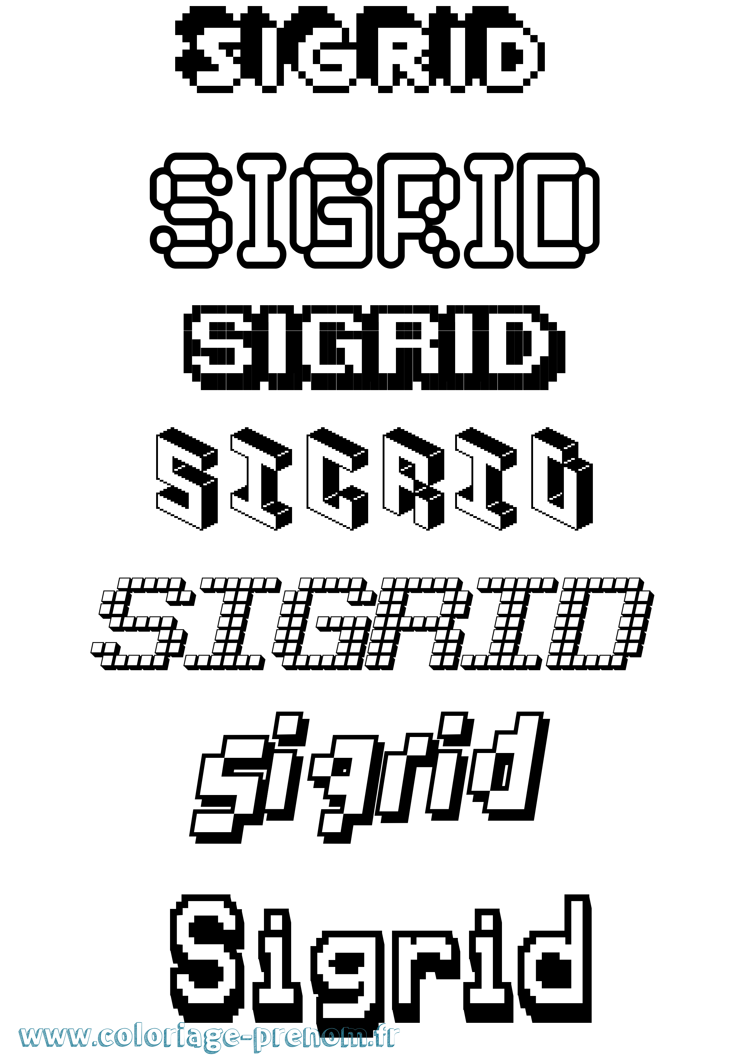 Coloriage prénom Sigrid Pixel