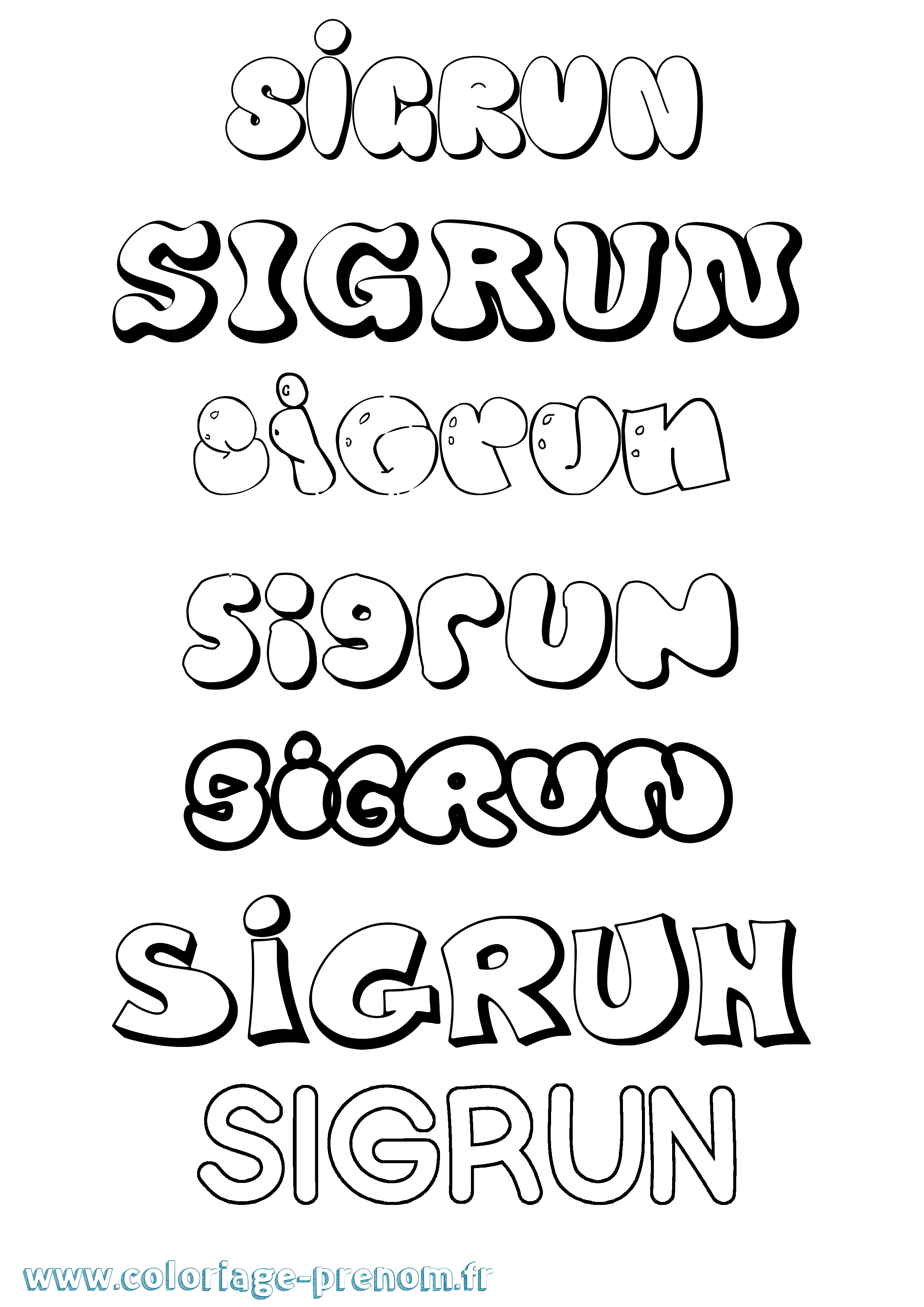 Coloriage prénom Sigrun Bubble