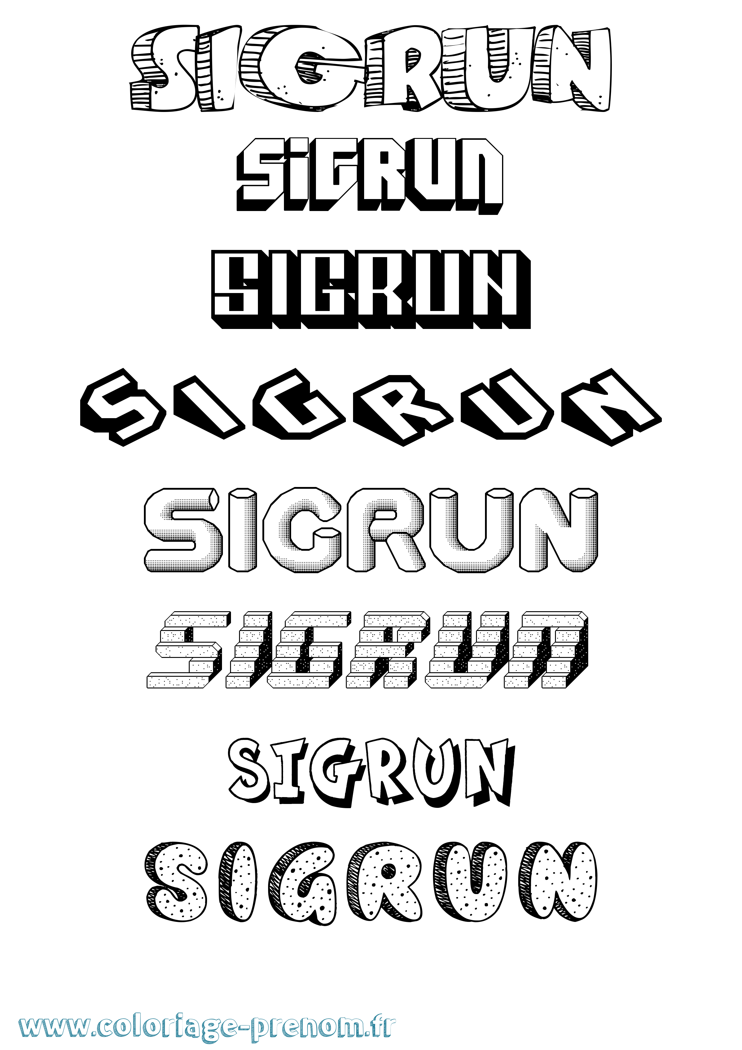 Coloriage prénom Sigrun Effet 3D