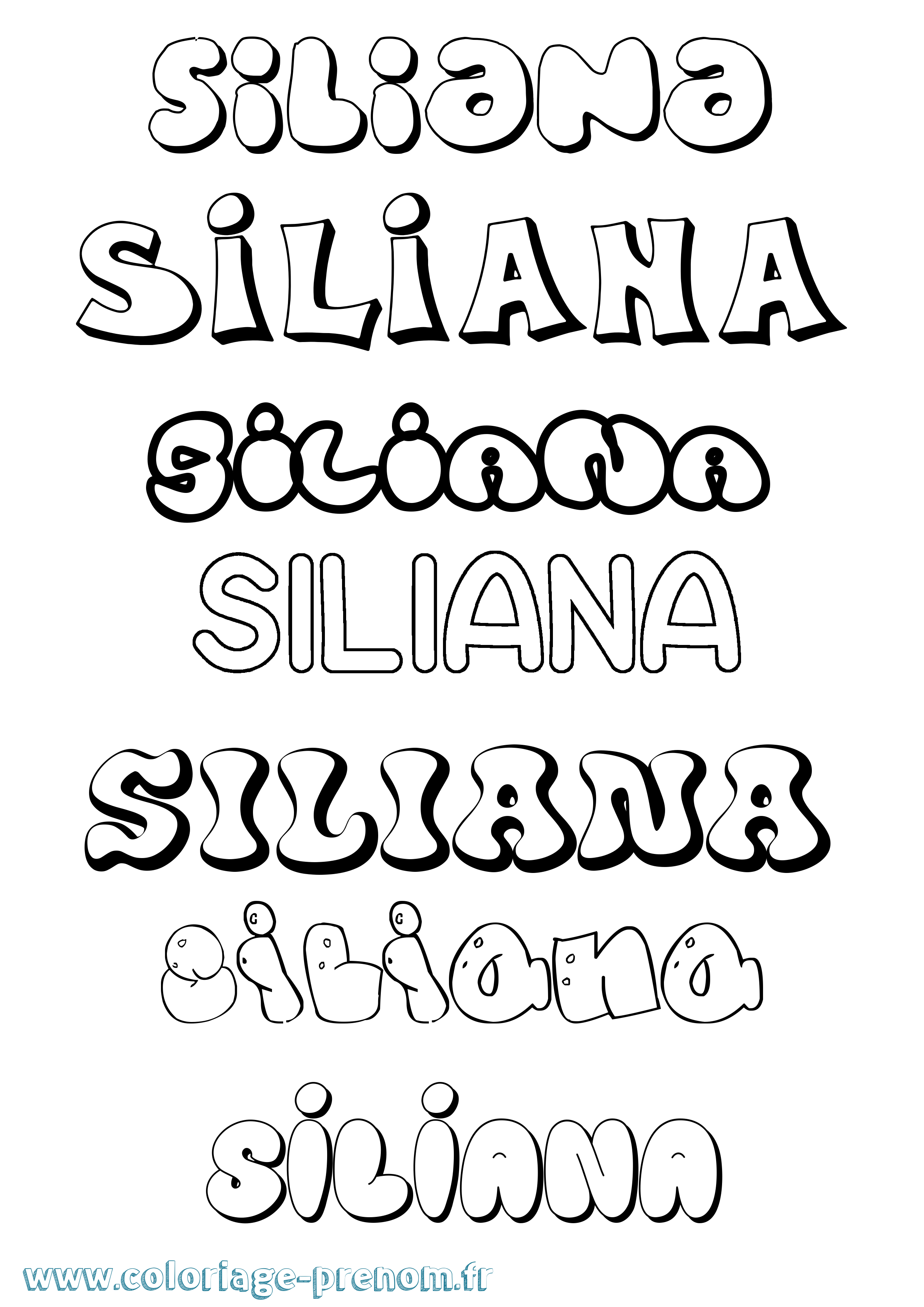 Coloriage prénom Siliana Bubble