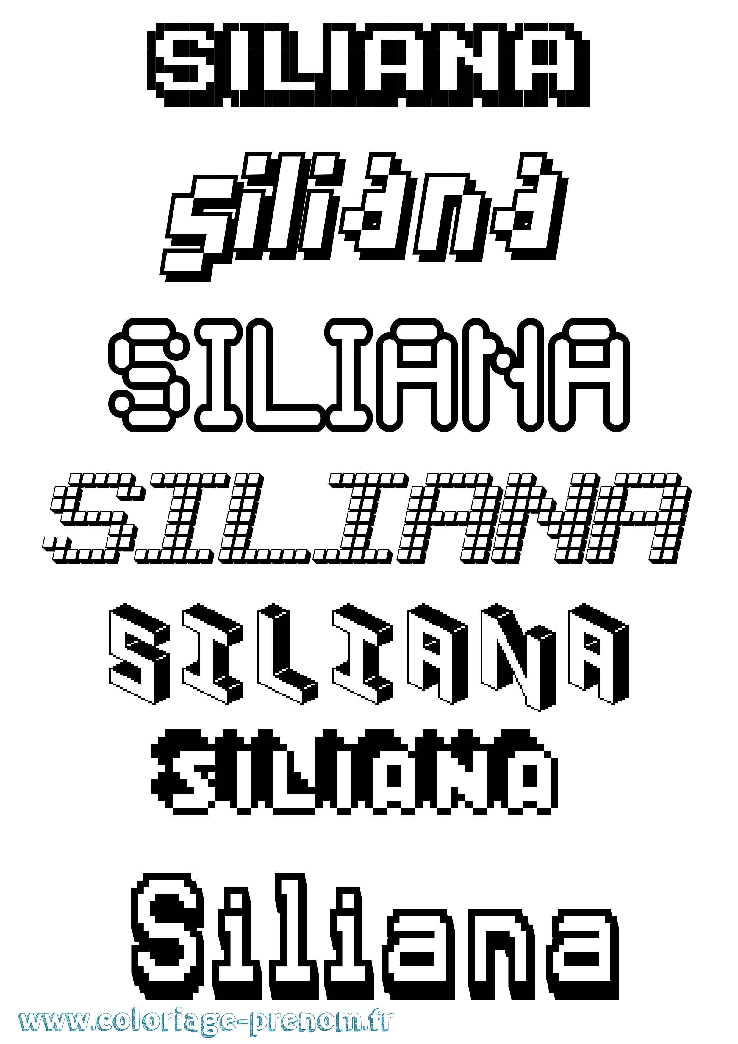 Coloriage prénom Siliana Pixel