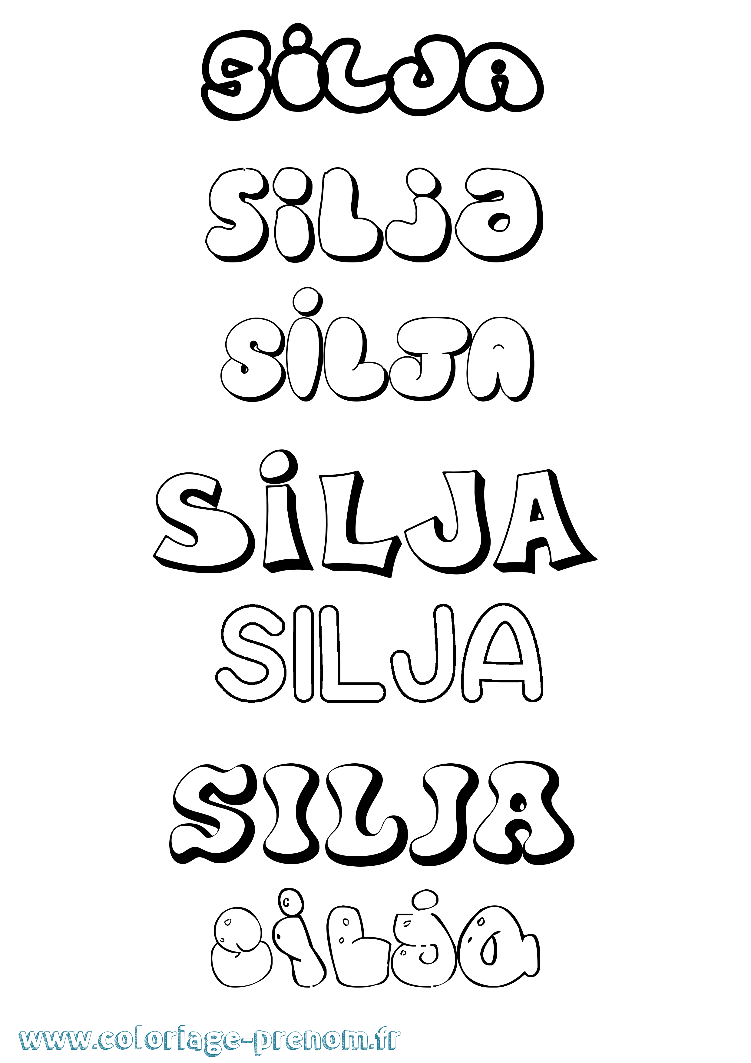 Coloriage prénom Silja Bubble