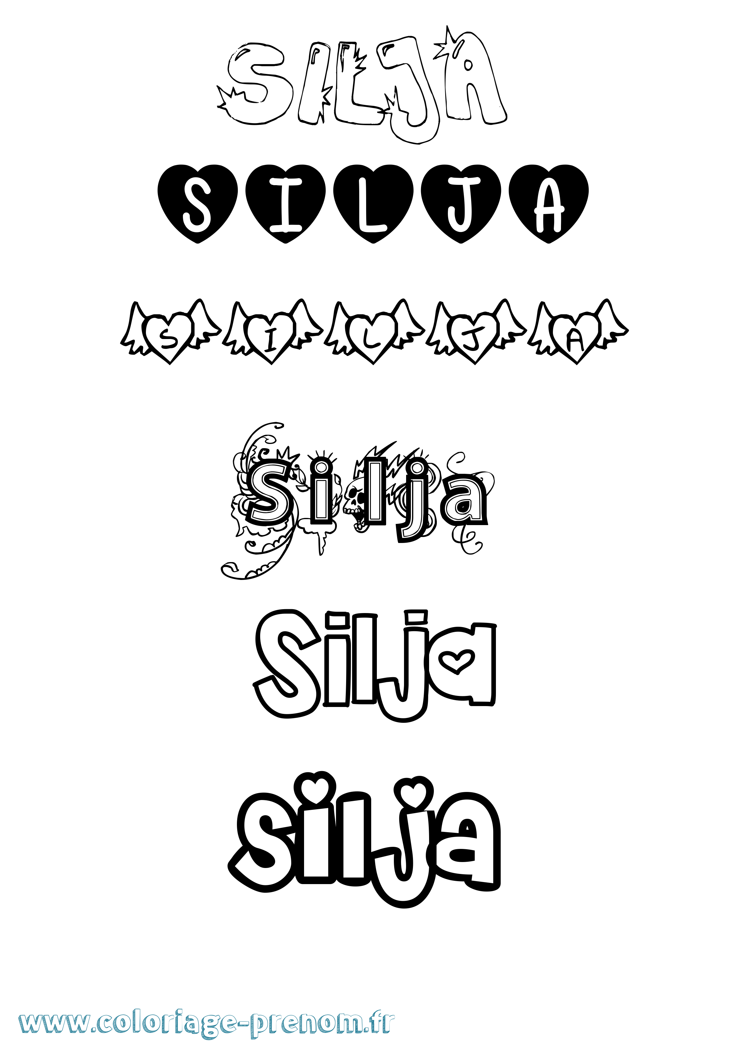 Coloriage prénom Silja Girly
