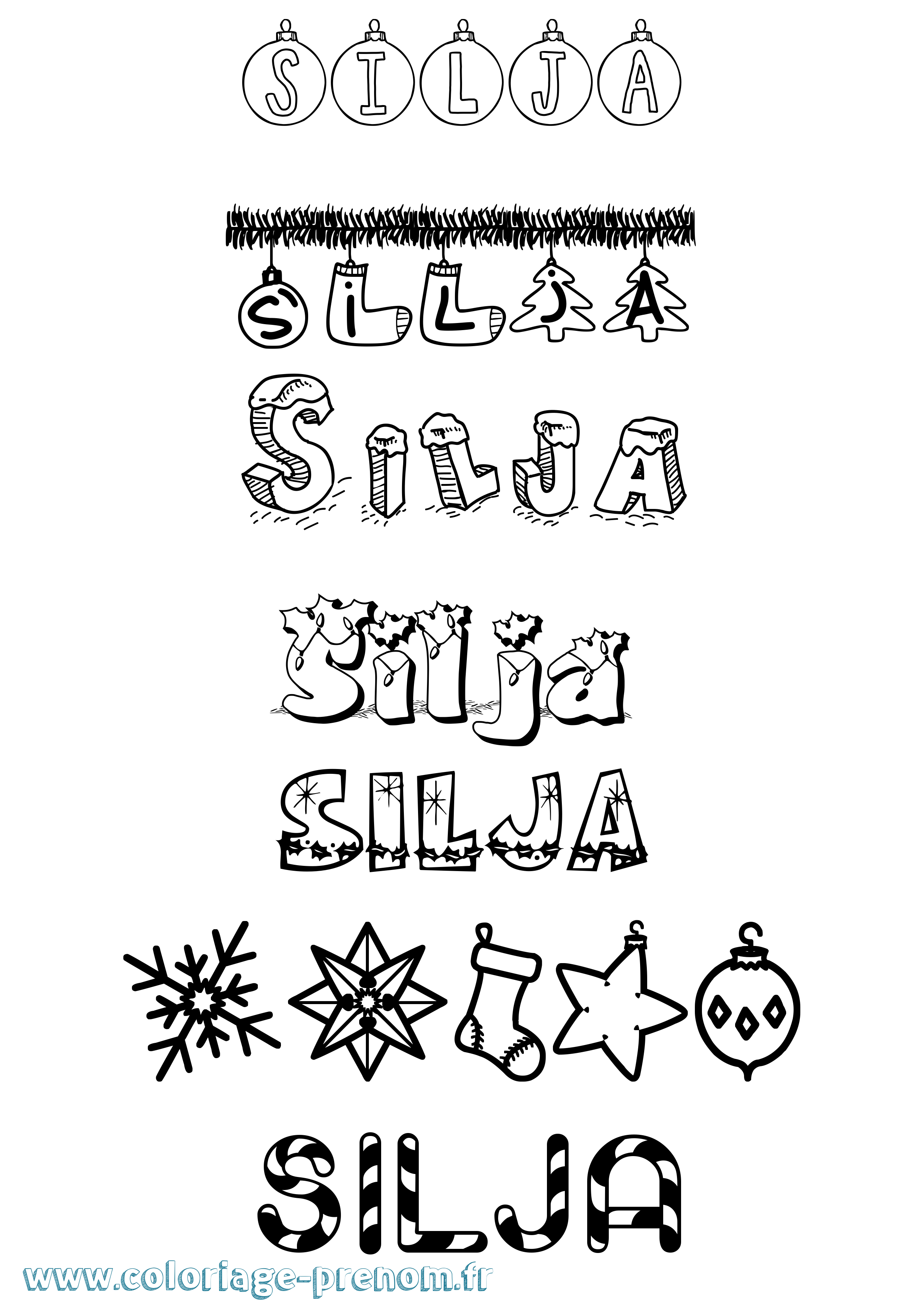 Coloriage prénom Silja Noël