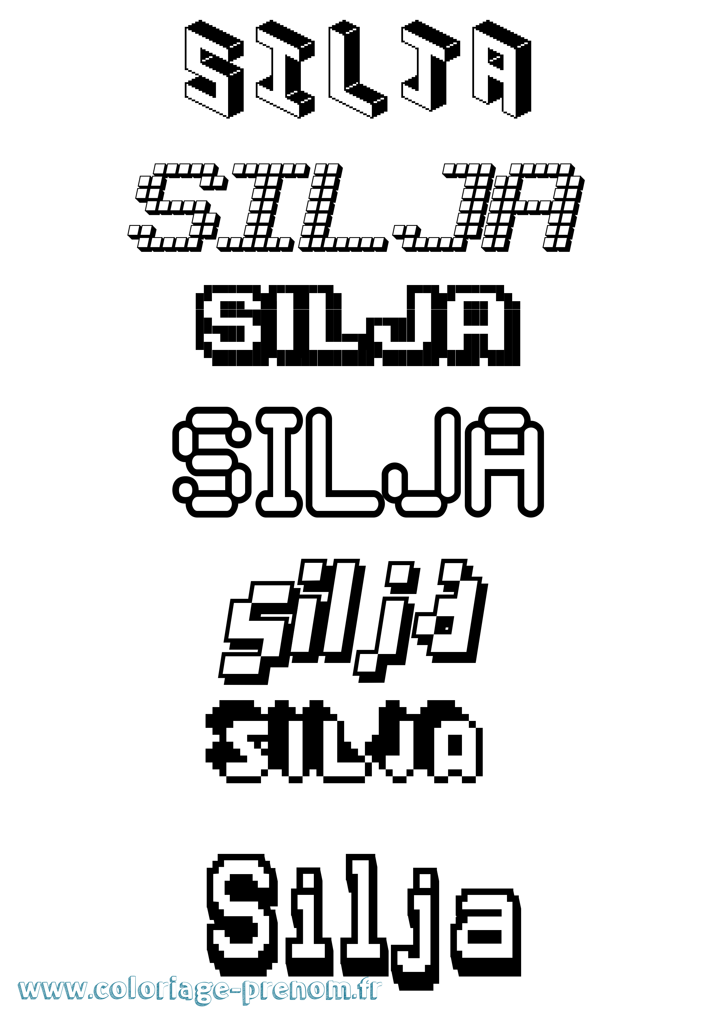 Coloriage prénom Silja Pixel