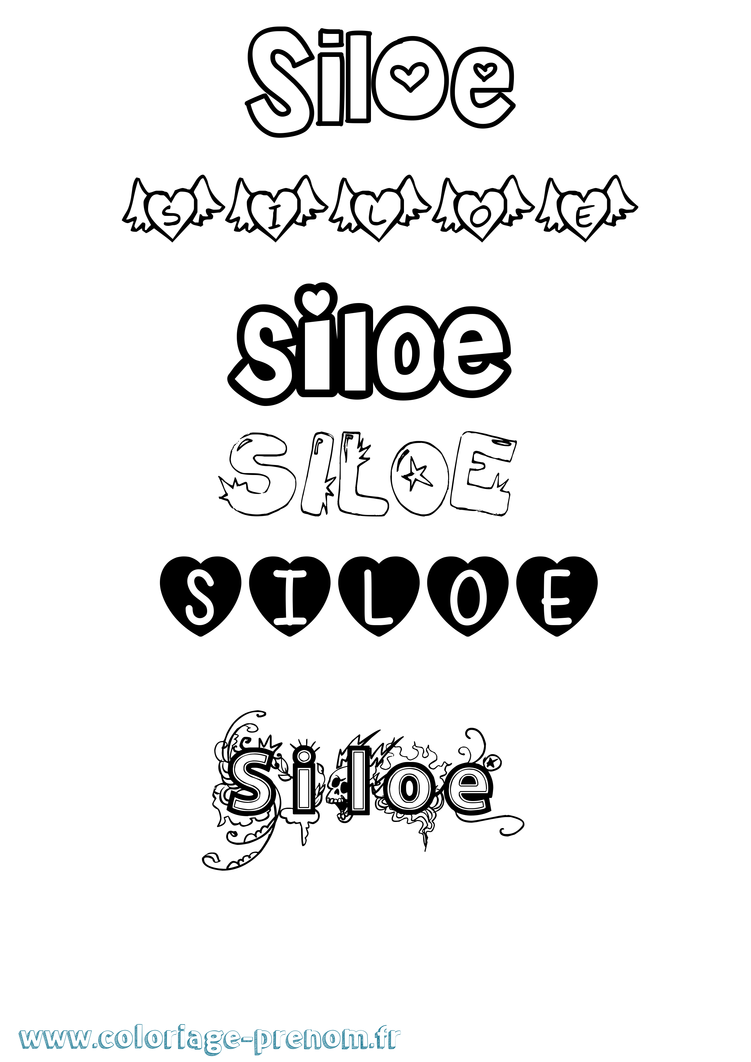 Coloriage Siloe Girly Coloriage prénom Siloe Girly