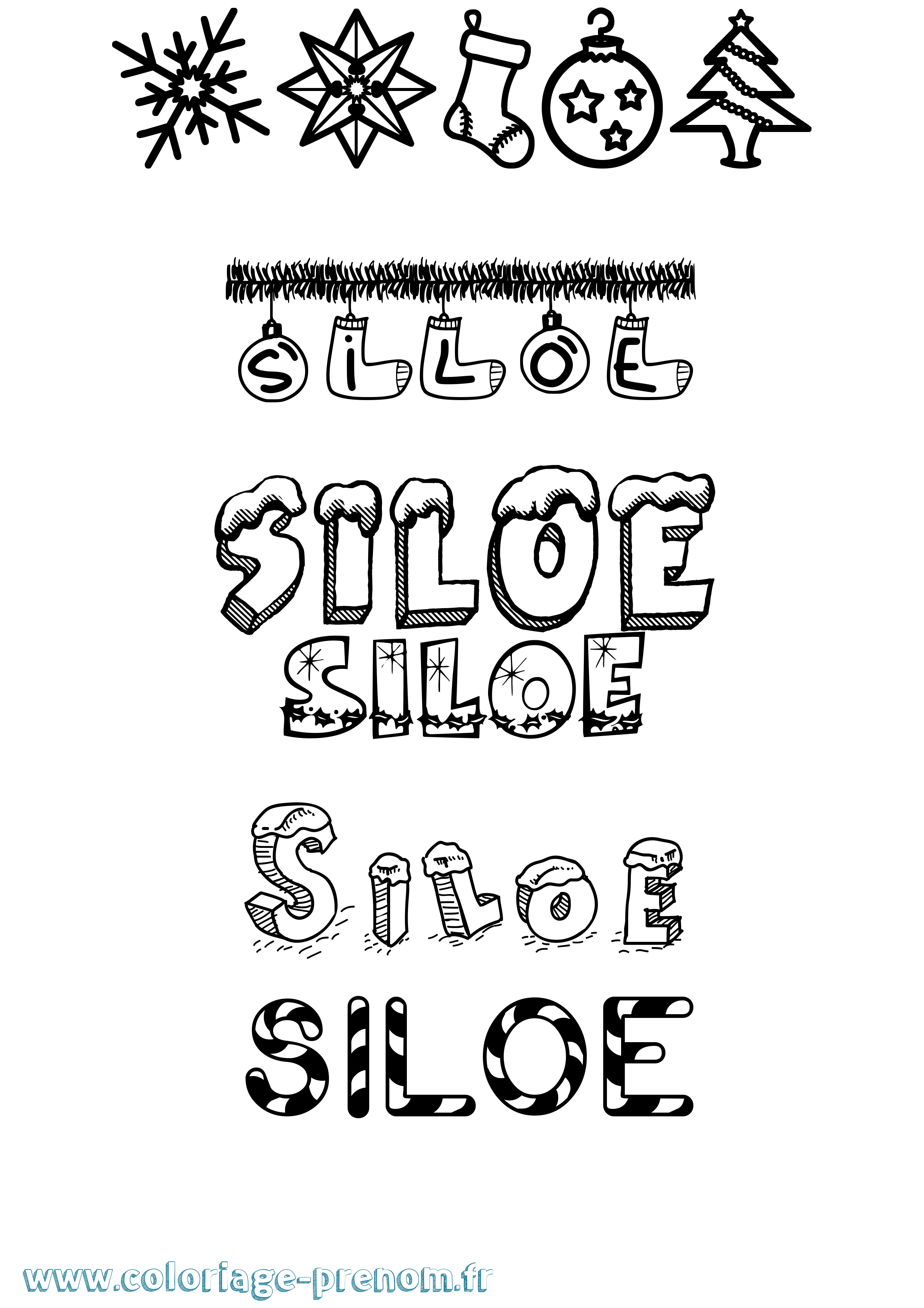 Coloriage Siloe Noël Coloriage prénom Siloe Noël