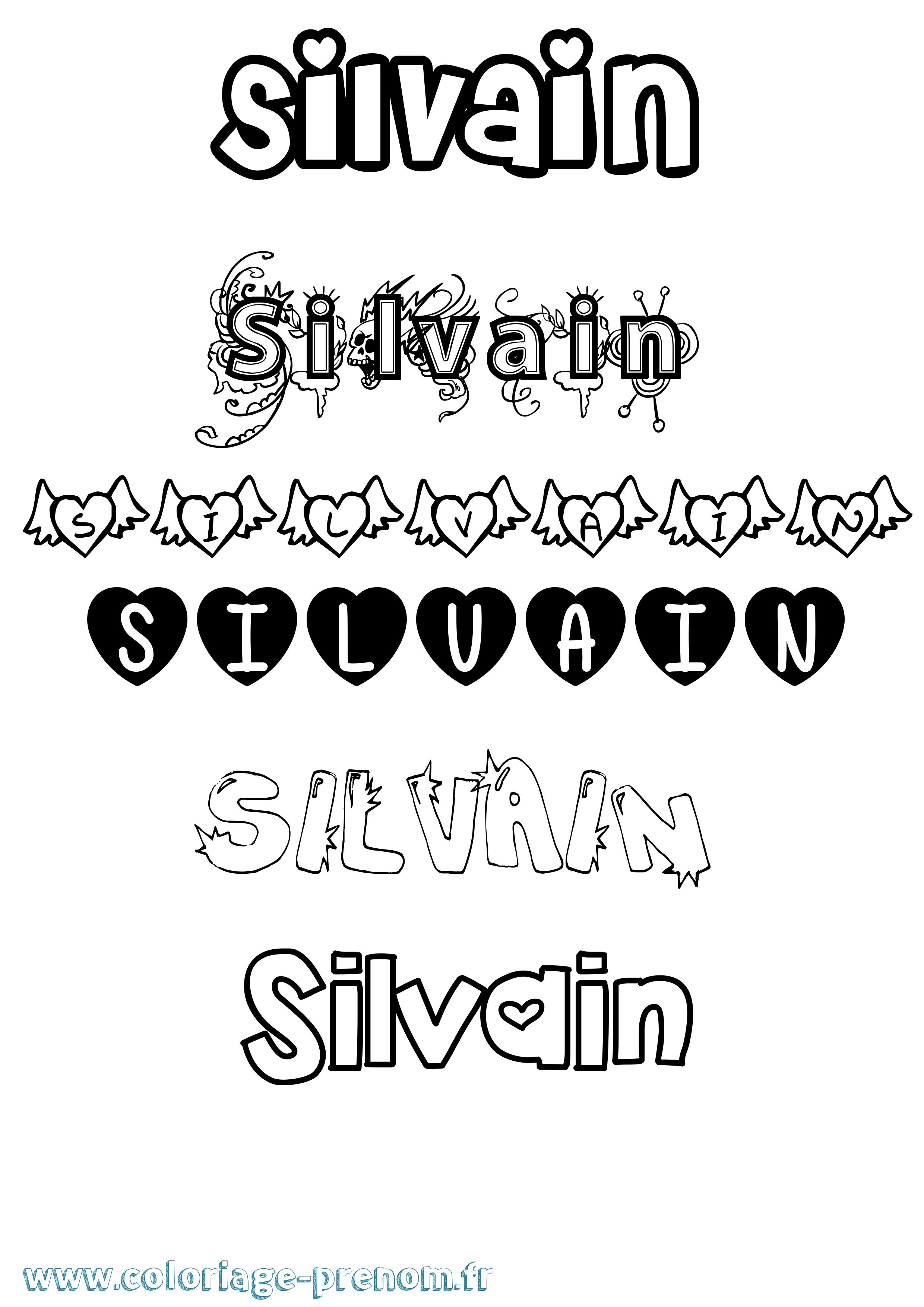 Coloriage Silvain Girly Coloriage prénom Silvain Girly