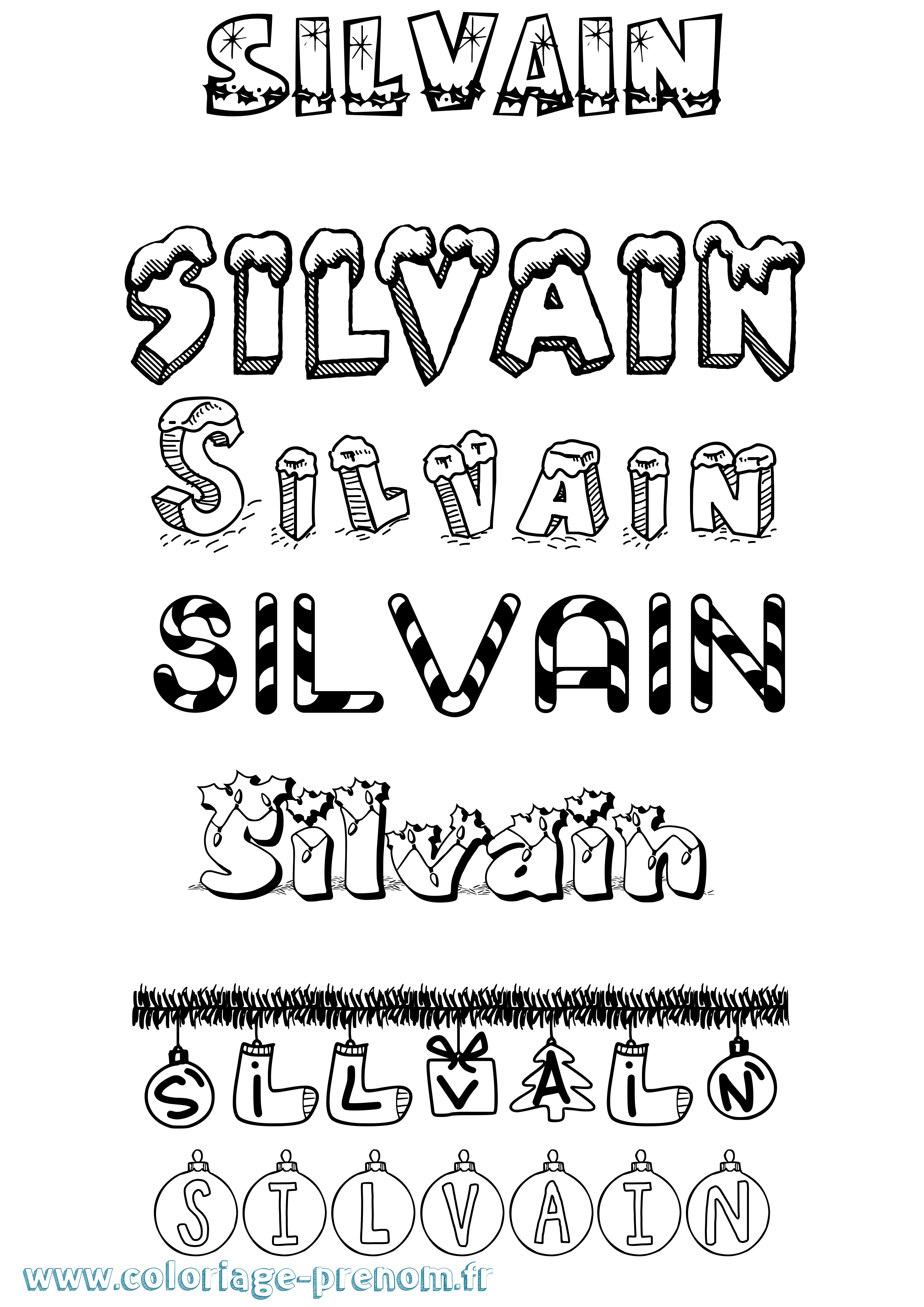 Coloriage Silvain Noël Coloriage prénom Silvain Noël
