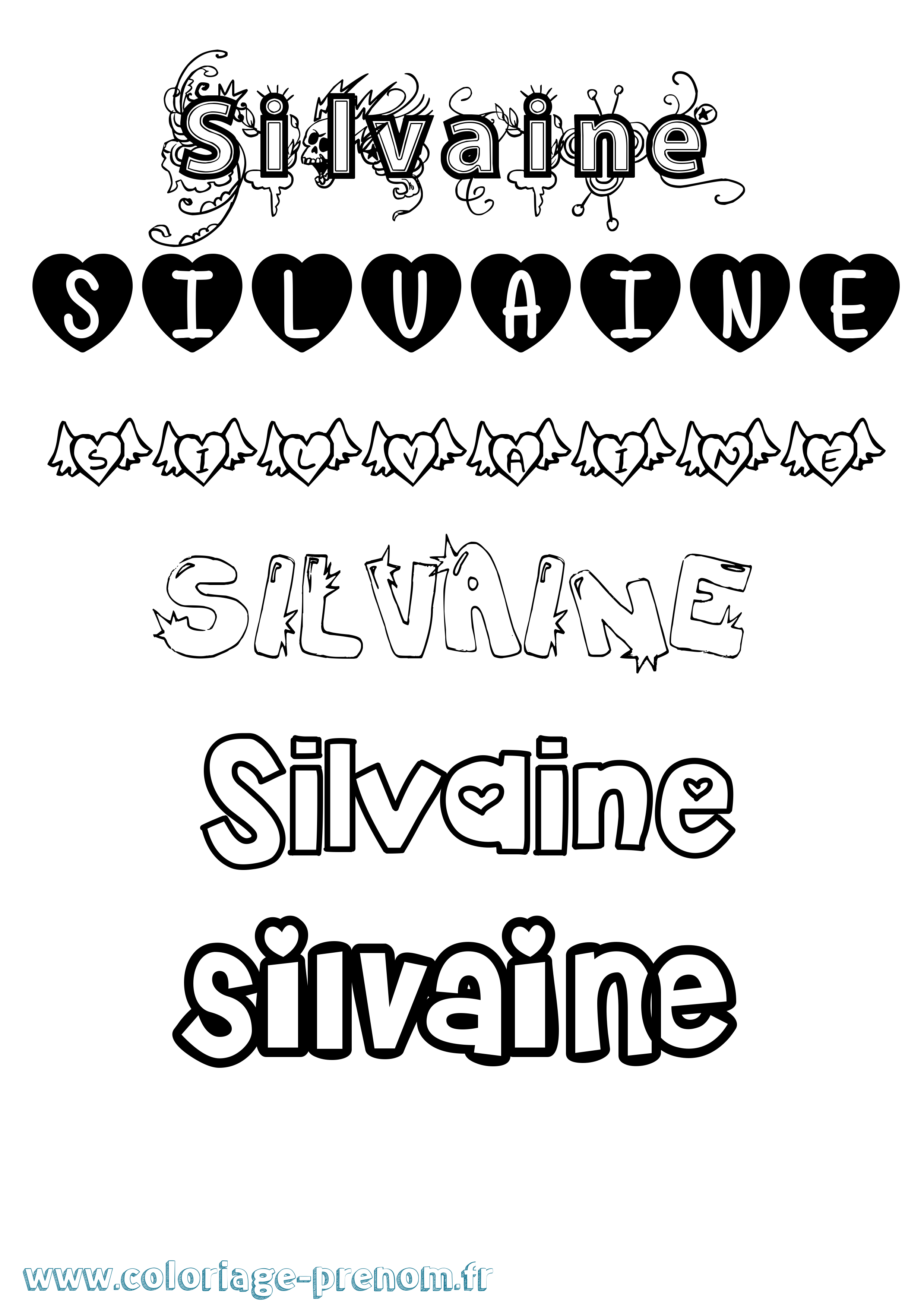 Coloriage prénom Silvaine Girly