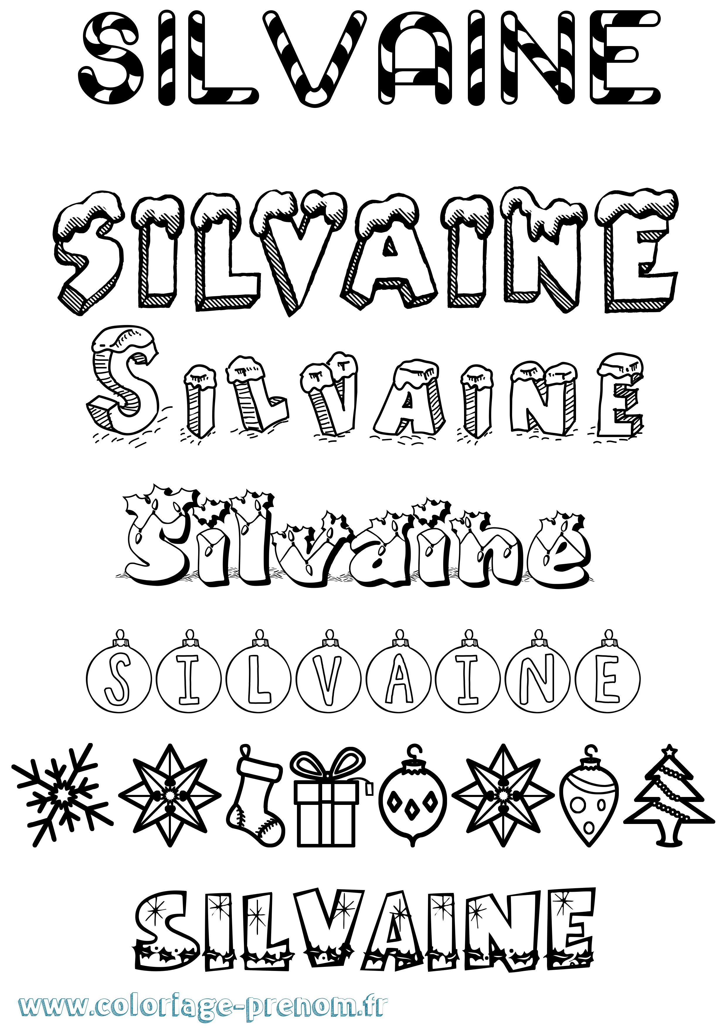 Coloriage prénom Silvaine Noël