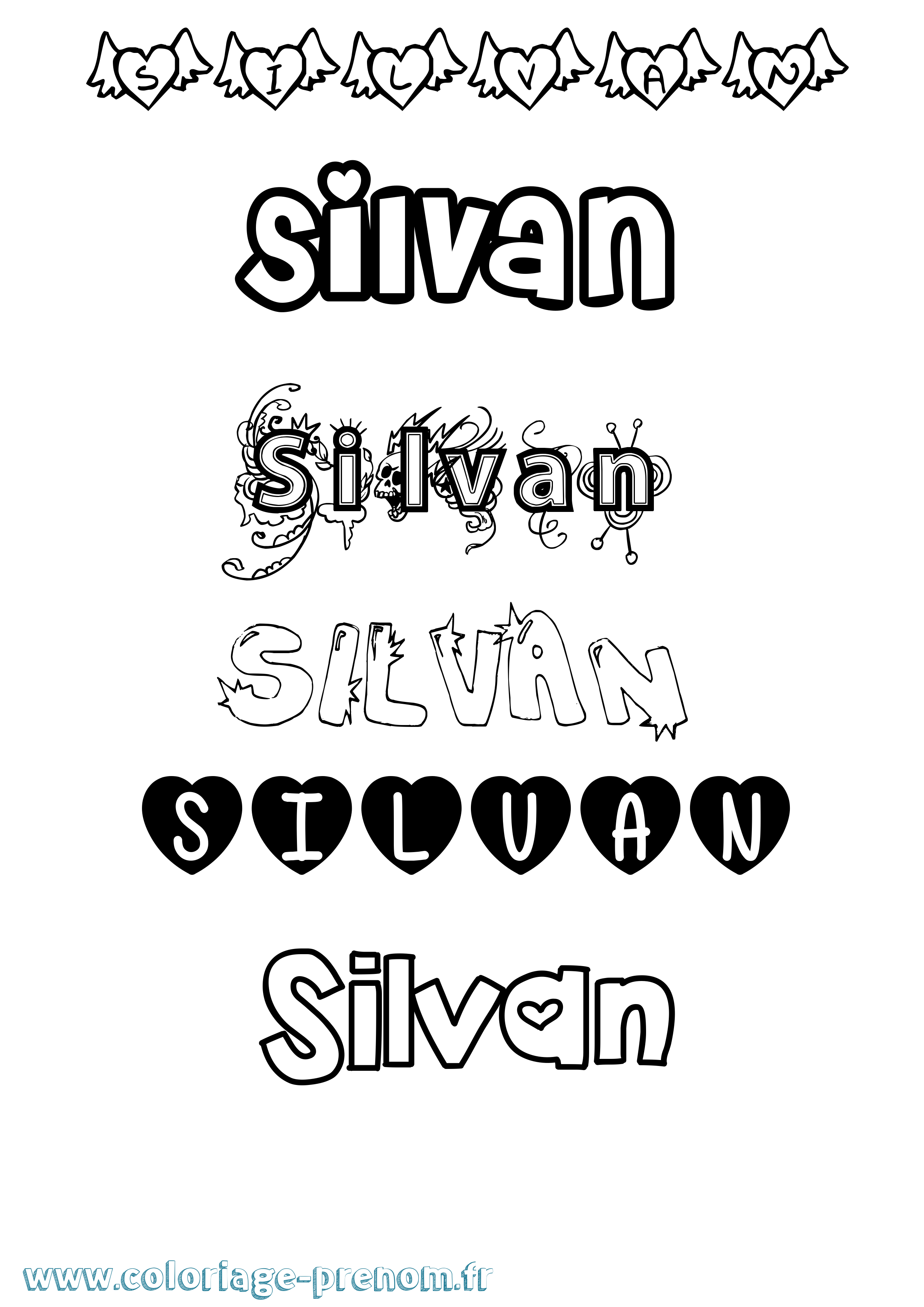 Coloriage prénom Silvan Girly